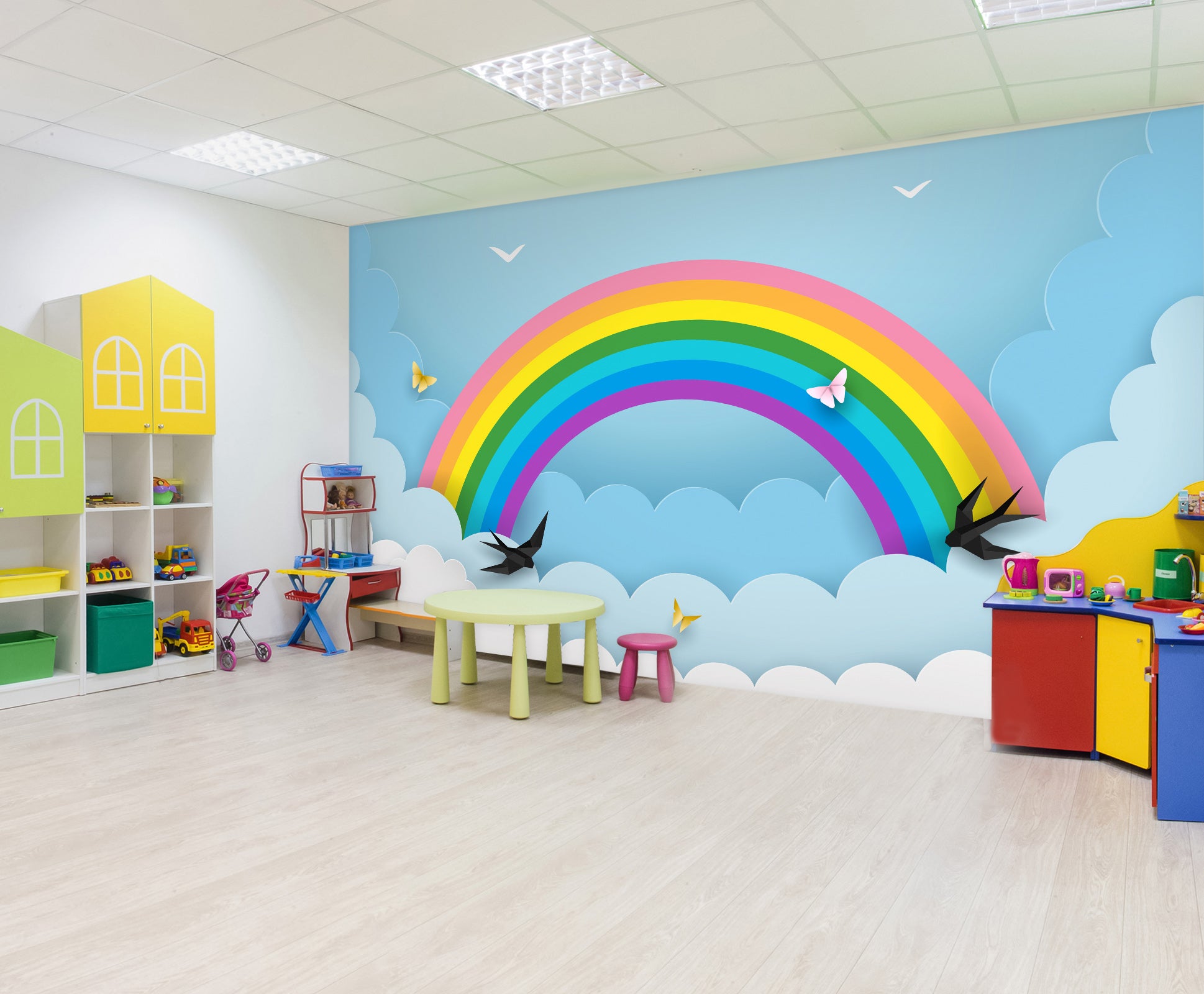 3D Rainbow Butterfly 044 Wall Murals Wallpaper AJ Wallpaper 2