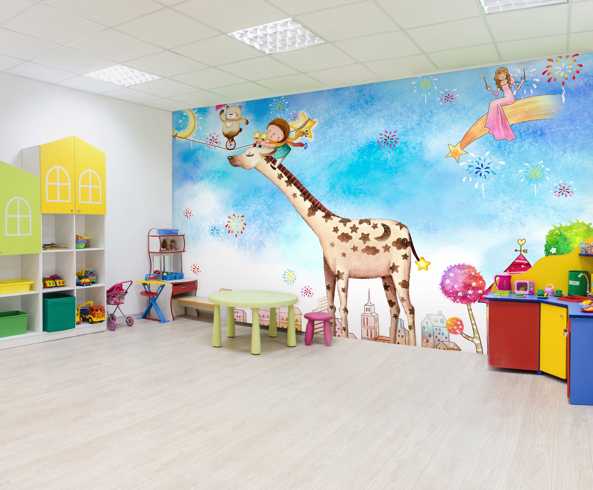 3D Moon Giraffe 262 Wall Murals