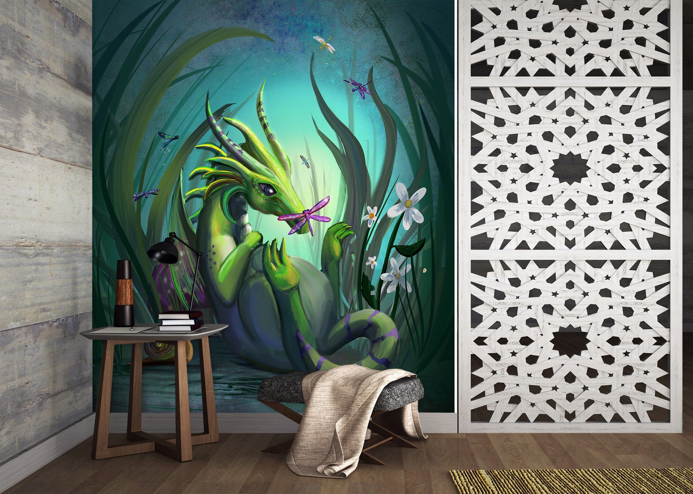 3D Green Dragon 1401 Rose Catherine Khan Wall Mural Wall Murals Wallpaper AJ Wallpaper 2