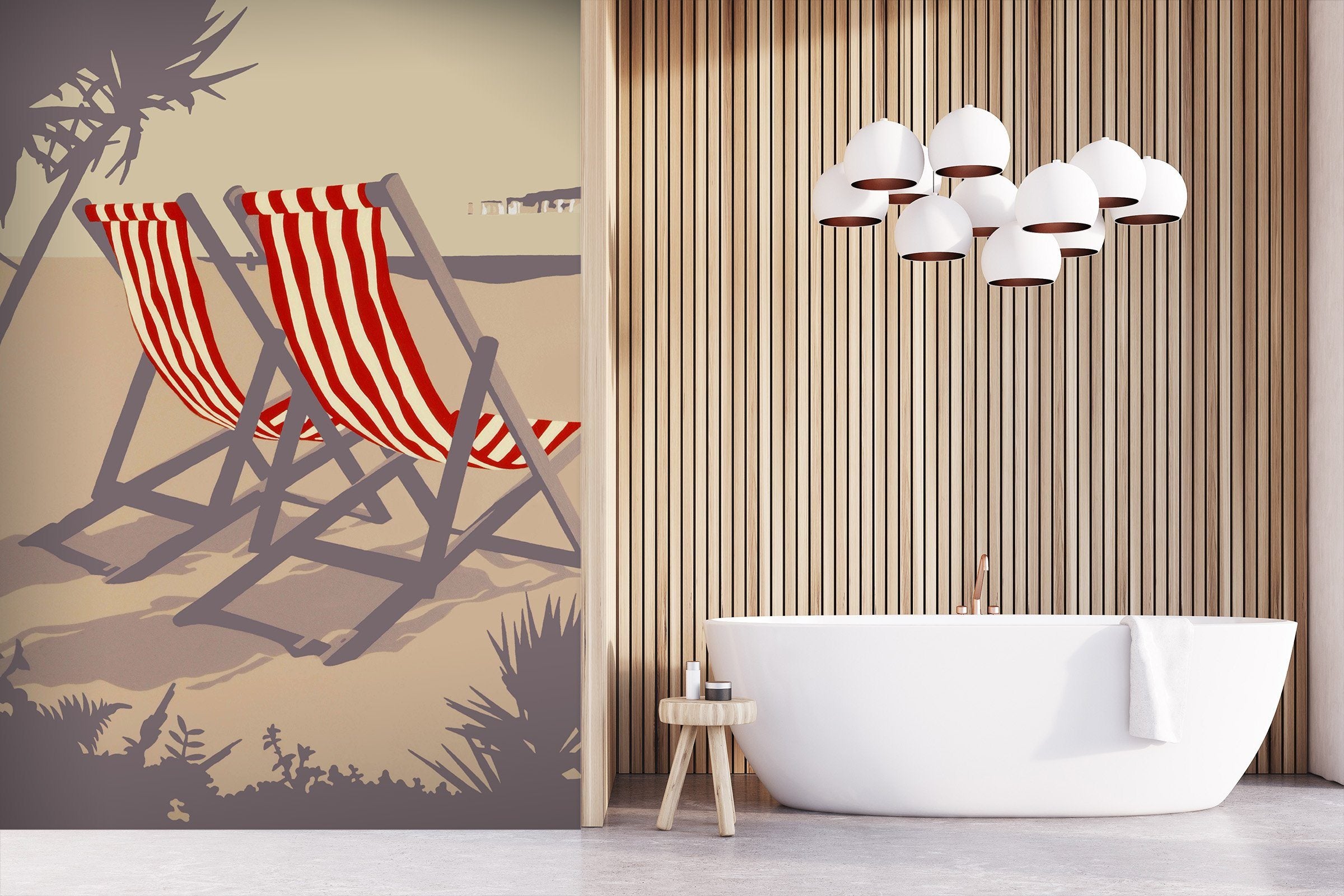 3D Bournemouth Red Deckchairs 1006 Steve Read Wall Mural Wall Murals Wallpaper AJ Wallpaper 2