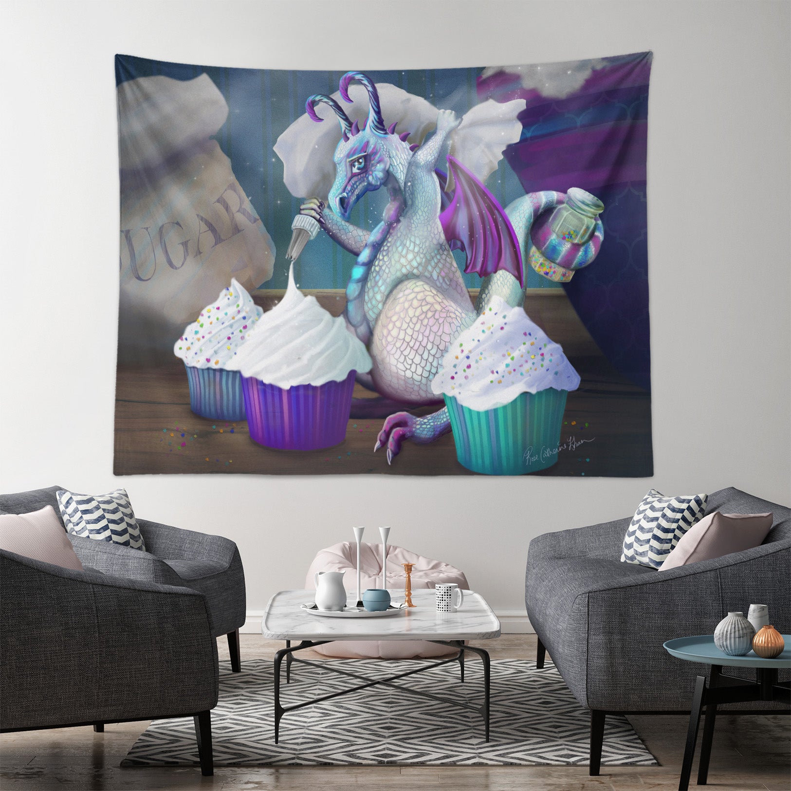 3D Dragon Cake 941 Rose Catherine Khan Tapestry Hanging Cloth Hang