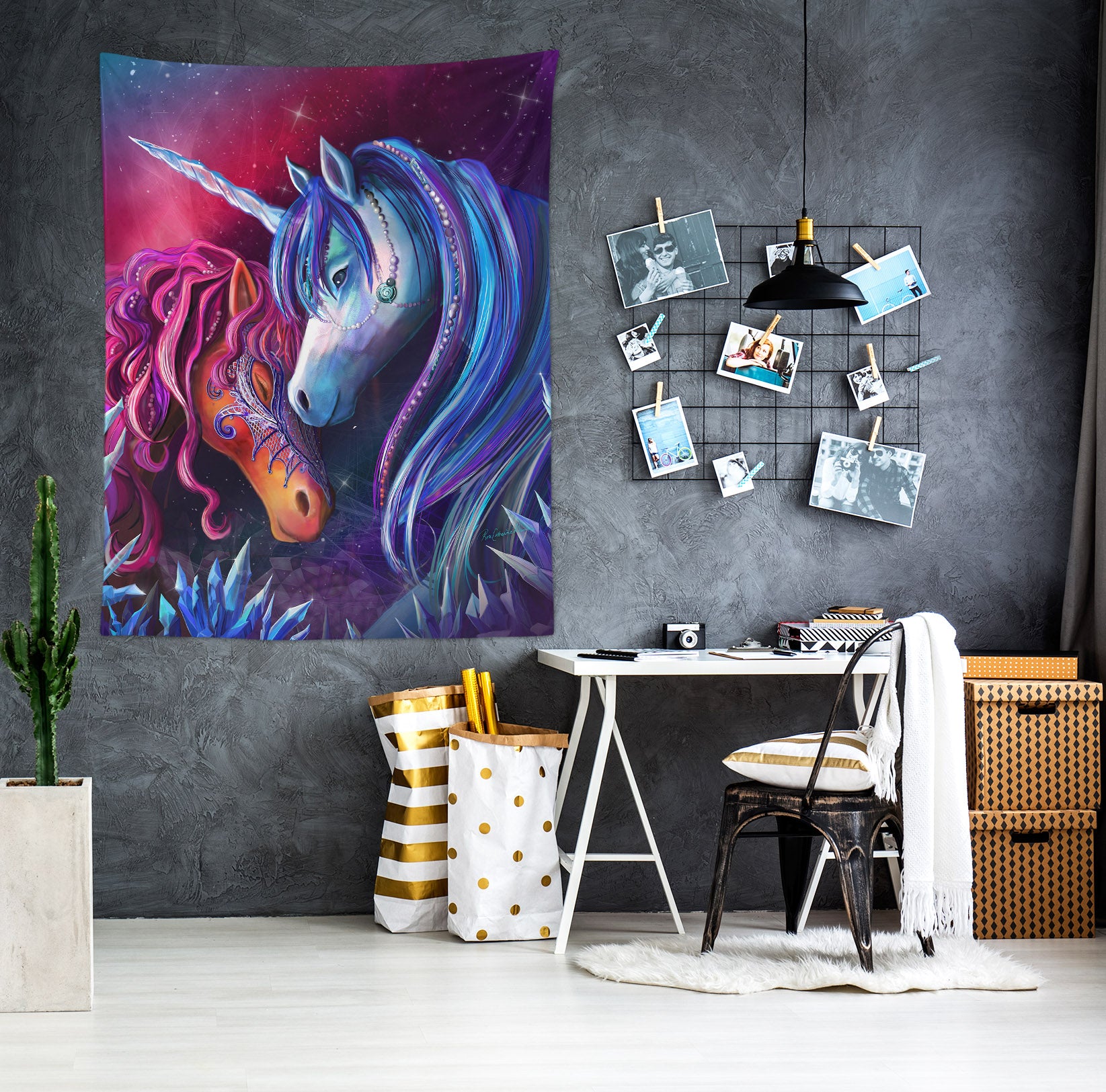 3D Unicorn Couple 5214 Rose Catherine Khan Tapestry Hanging Cloth Hang