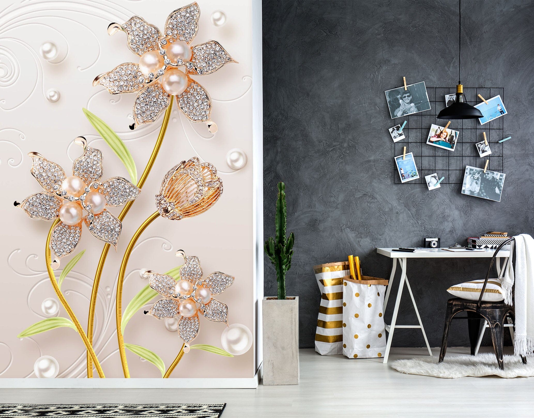 3D Pearl Flower 1860 Wall Murals Wallpaper AJ Wallpaper 2