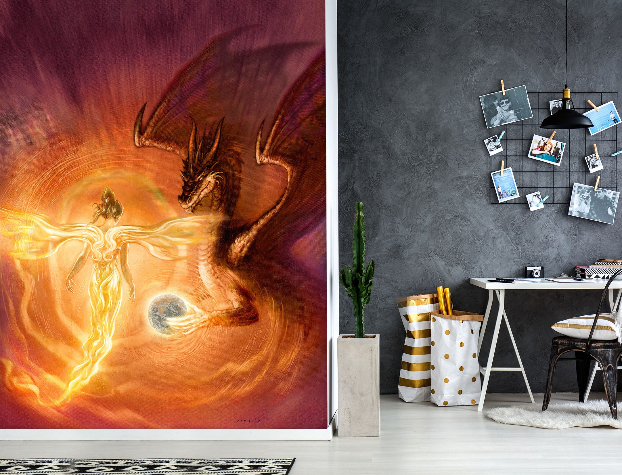 3D Golden Light Elf Girl Dragon Ball 7141 Ciruelo Wall Mural Wall Murals