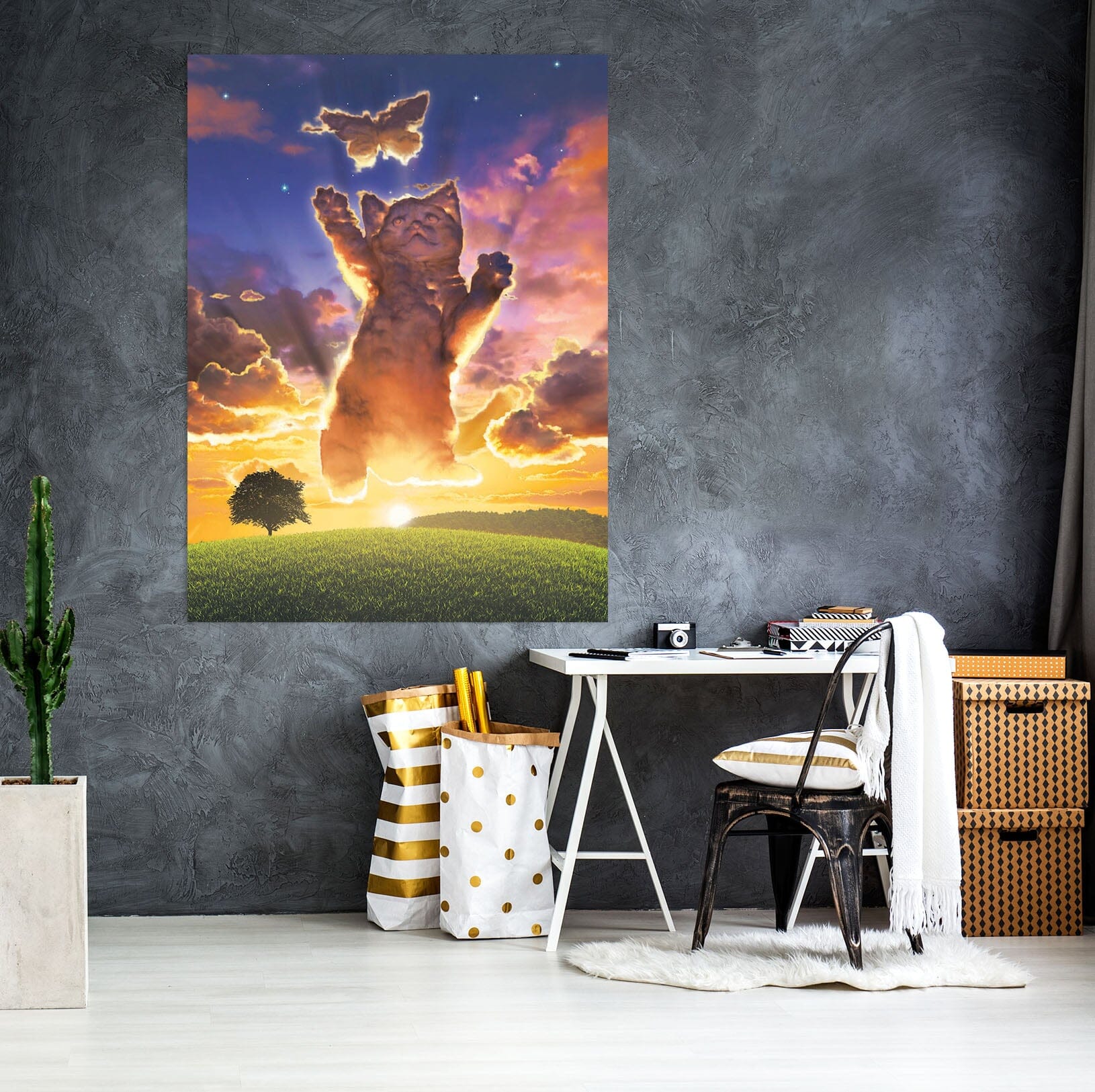 3D Cloud Kitten Sunset 024 Vincent Hie Wall Sticker Wallpaper AJ Wallpaper 2