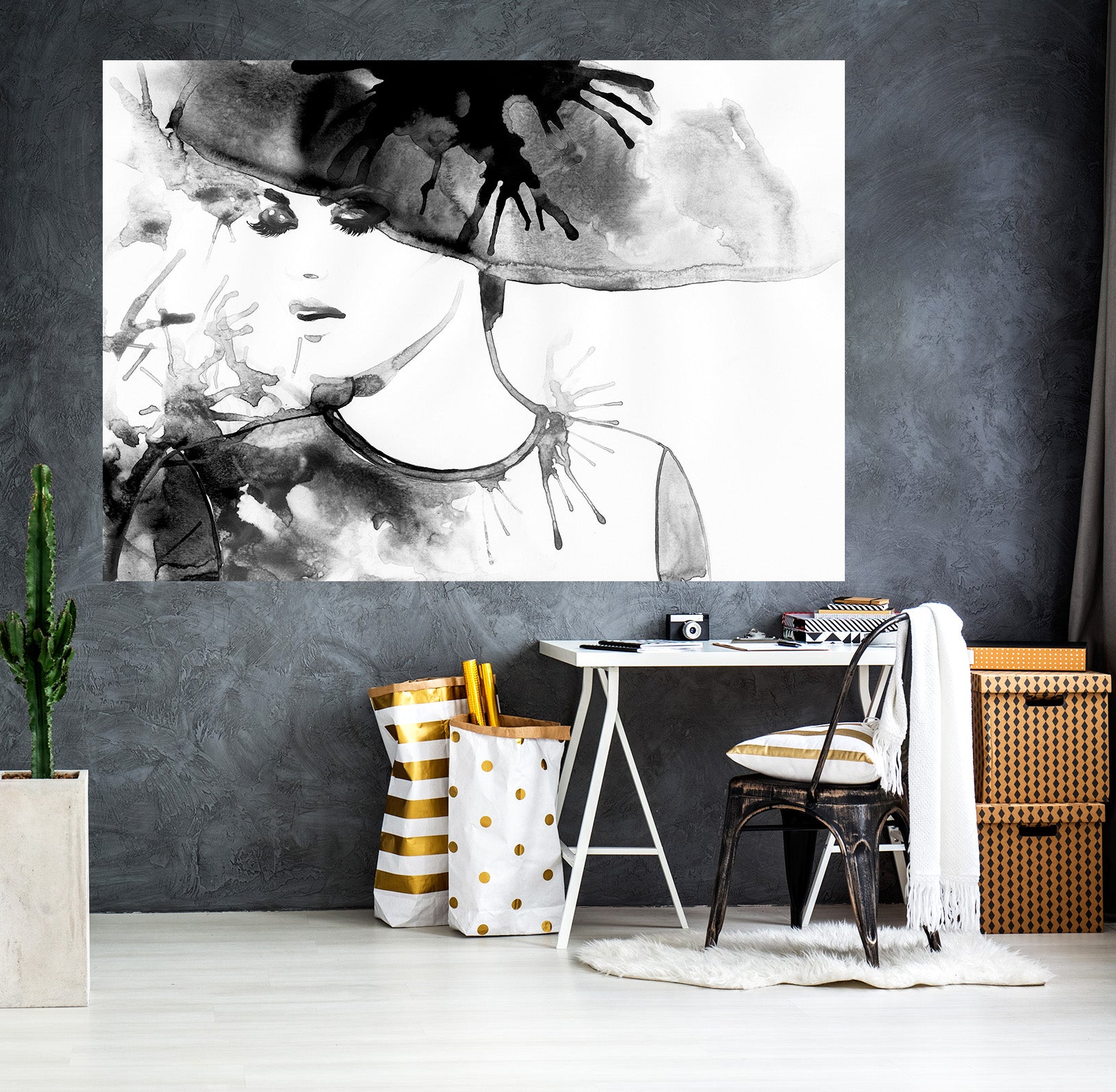 3D Black Hat Woman 1017 Wall Sticker