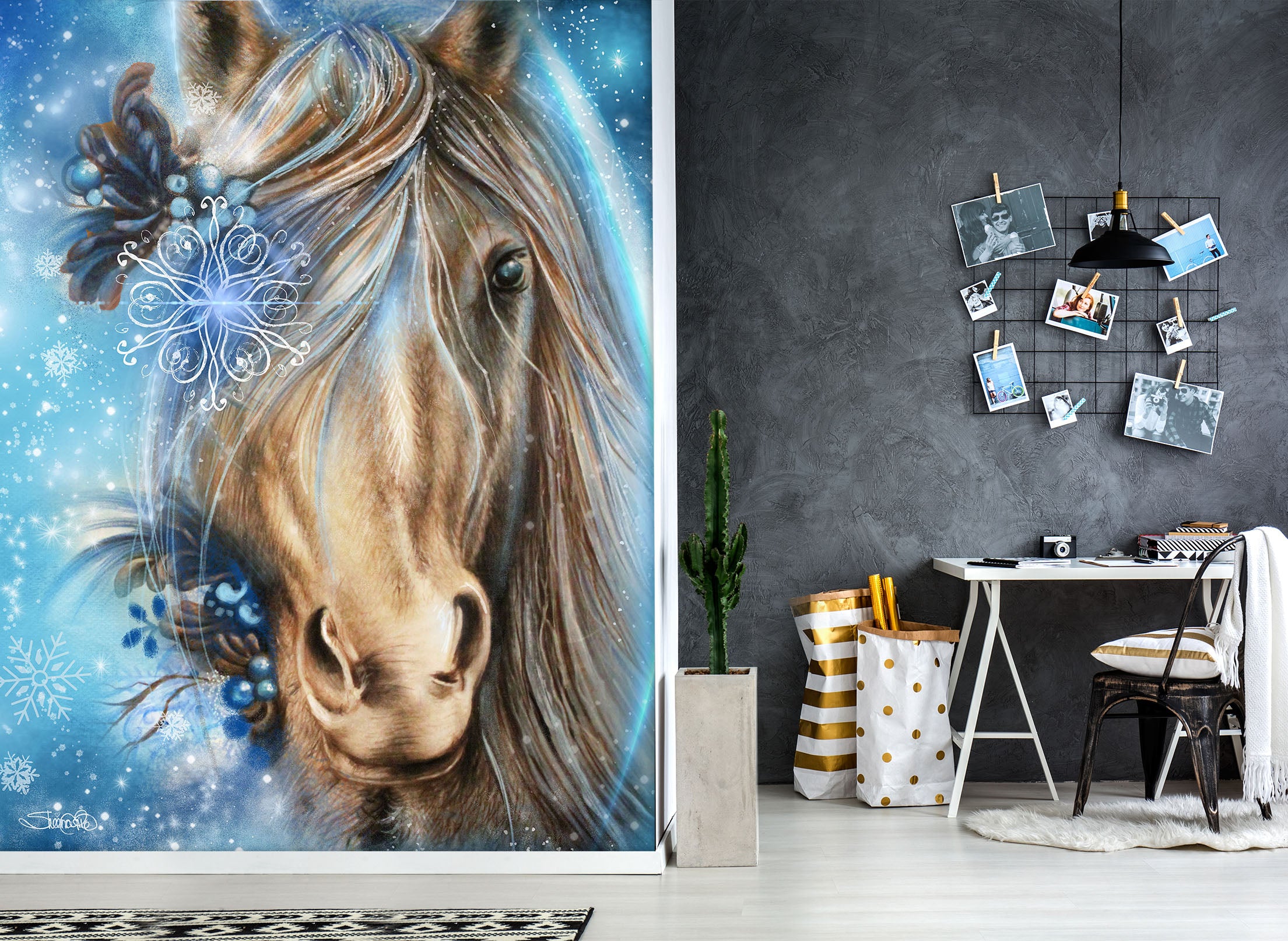 3D Snowflake Horse 8455 Sheena Pike Wall Mural Wall Murals