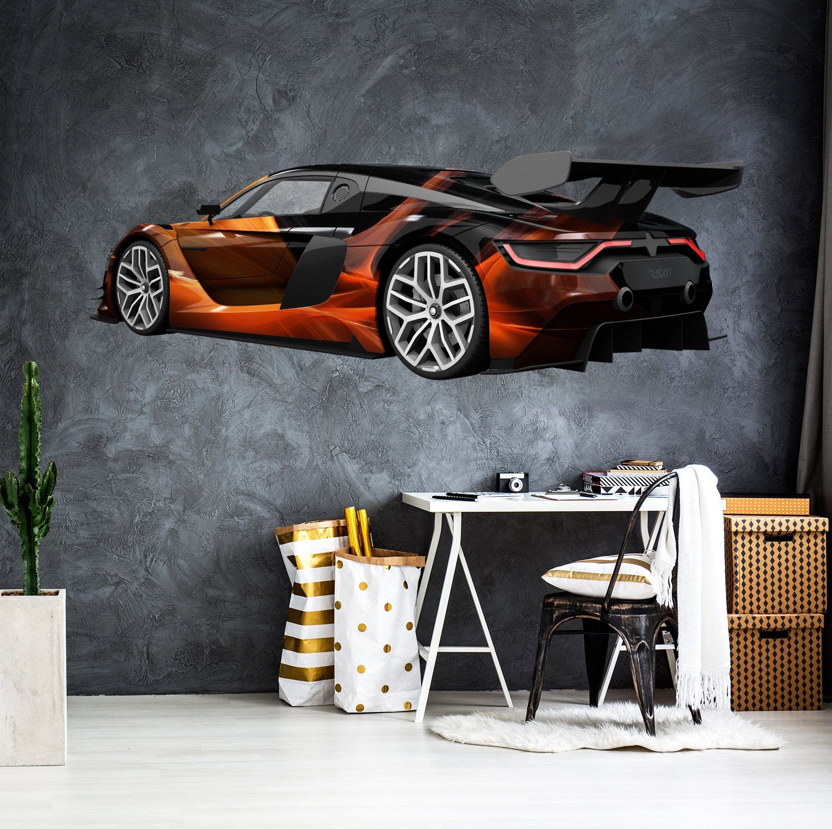 3D FP Orange Sports Car 0174 Vehicles Wallpaper AJ Wallpaper