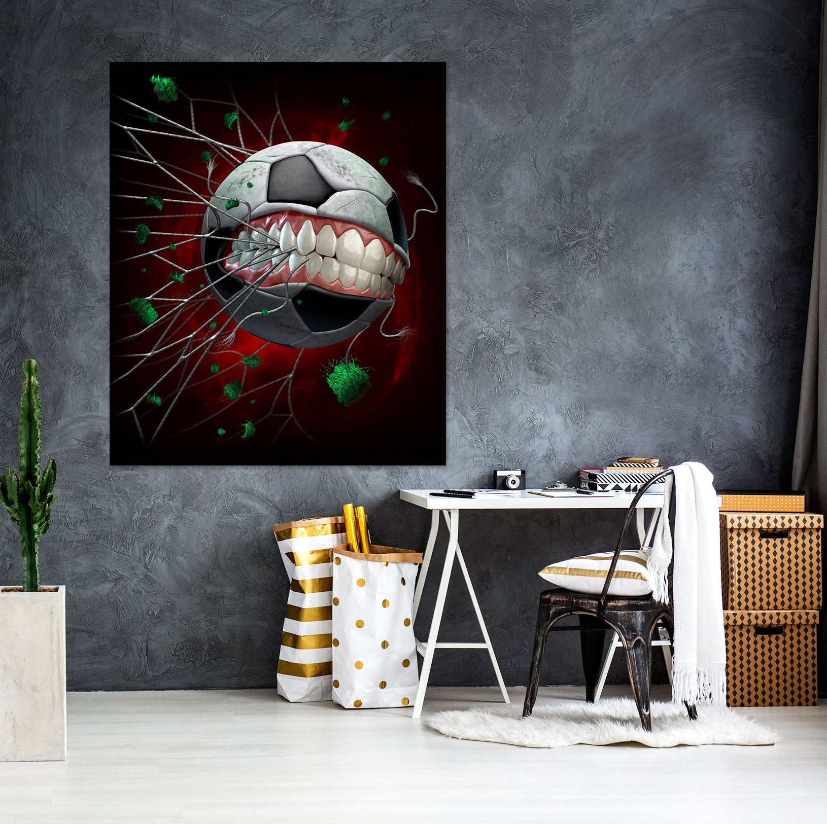 3D Teeth Football Net 5110 Tom Wood Wall Sticker
