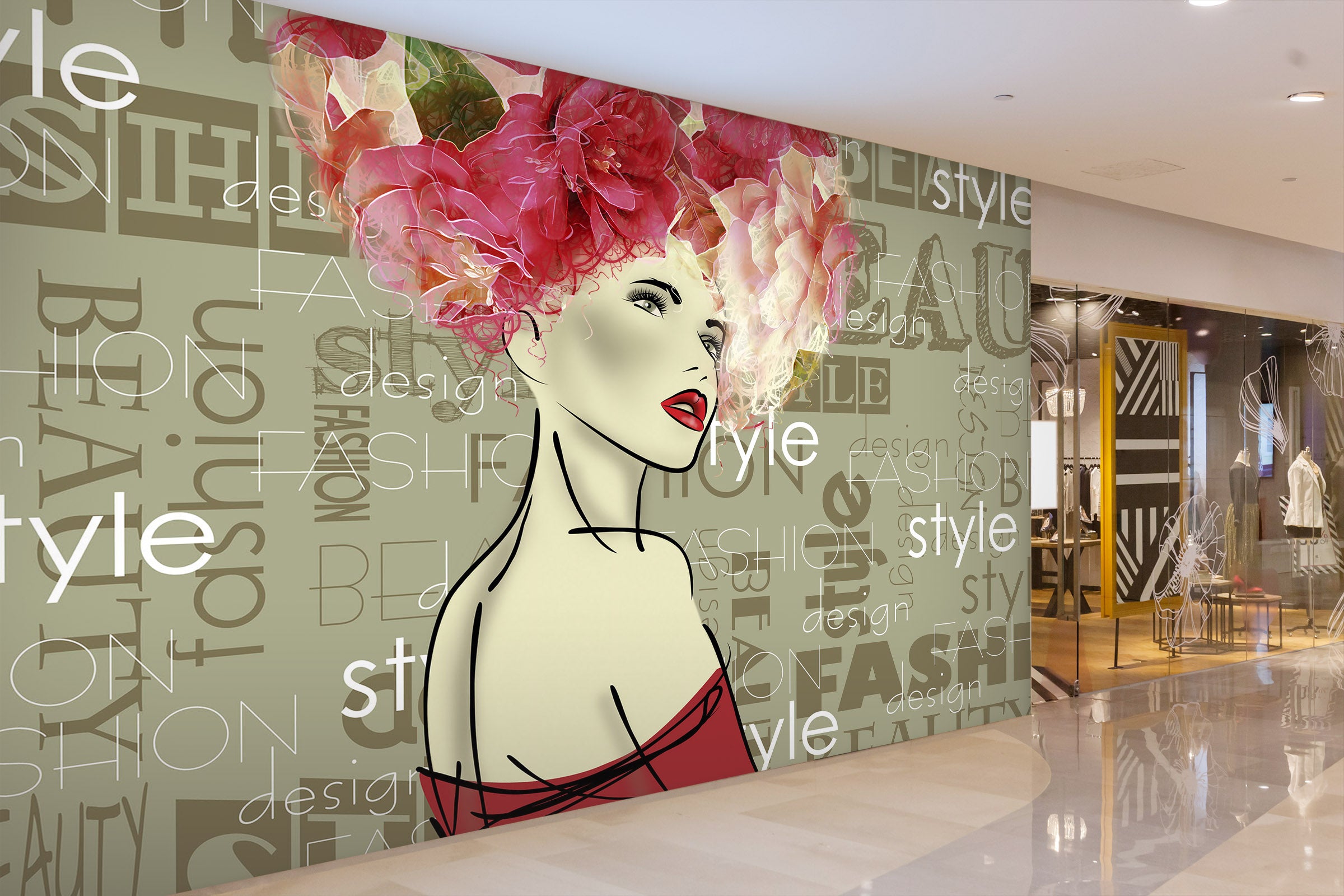 3D Girl Safflower 134 Wall Murals
