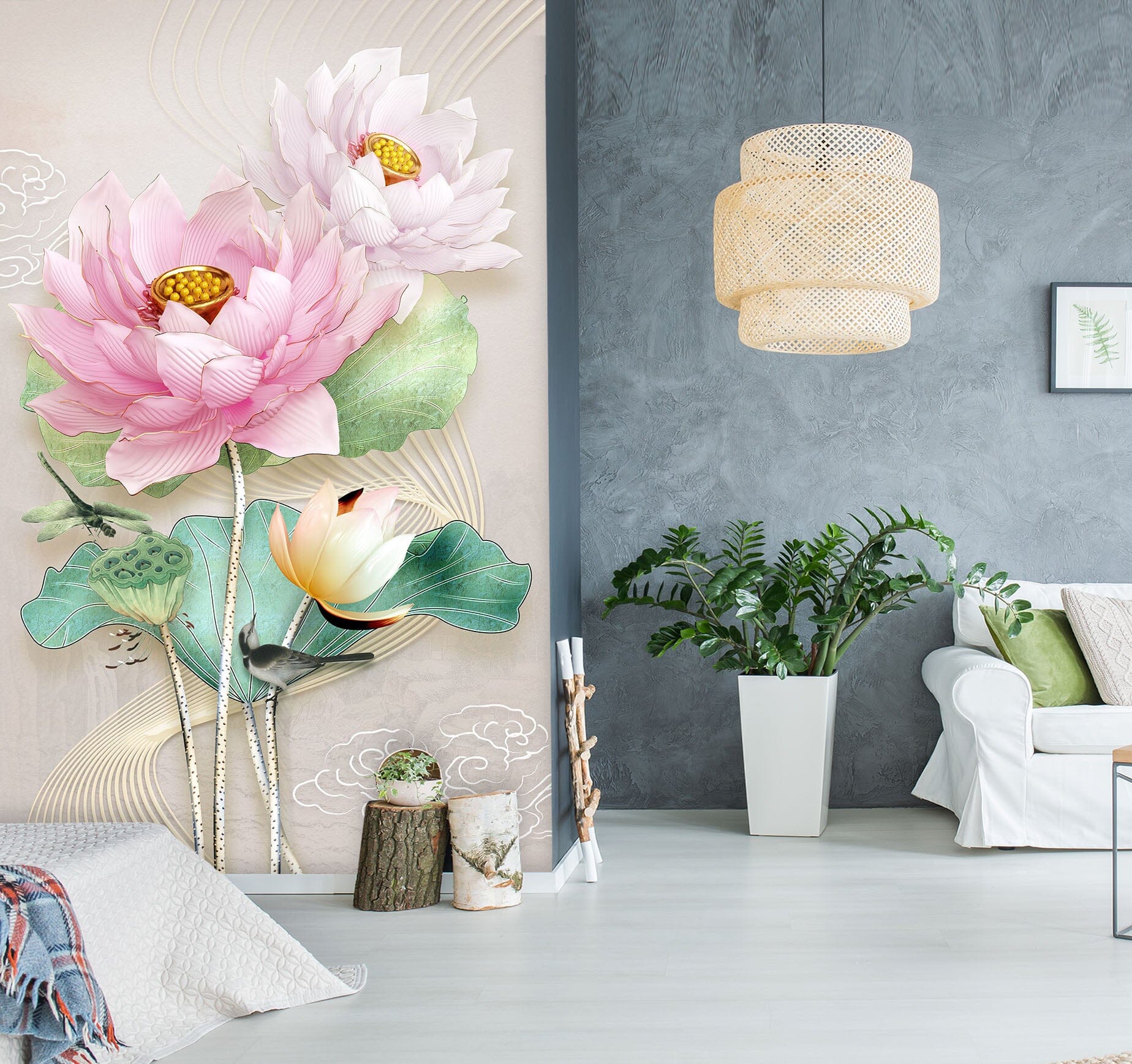 3D Lotus Bloom 1857 Wall Murals Wallpaper AJ Wallpaper 2