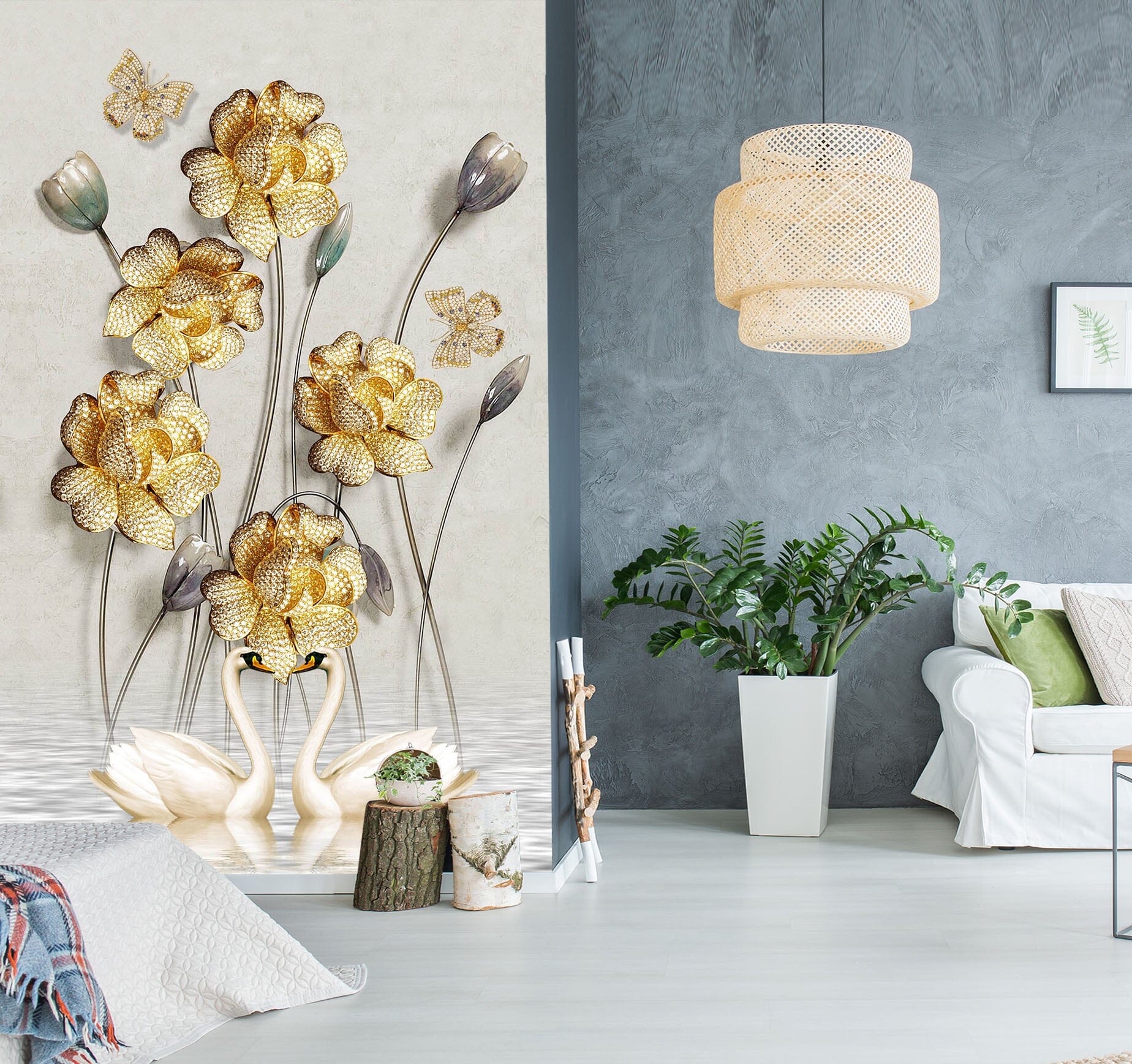 3D Golden Flowers 1847 Wall Murals Wallpaper AJ Wallpaper 2