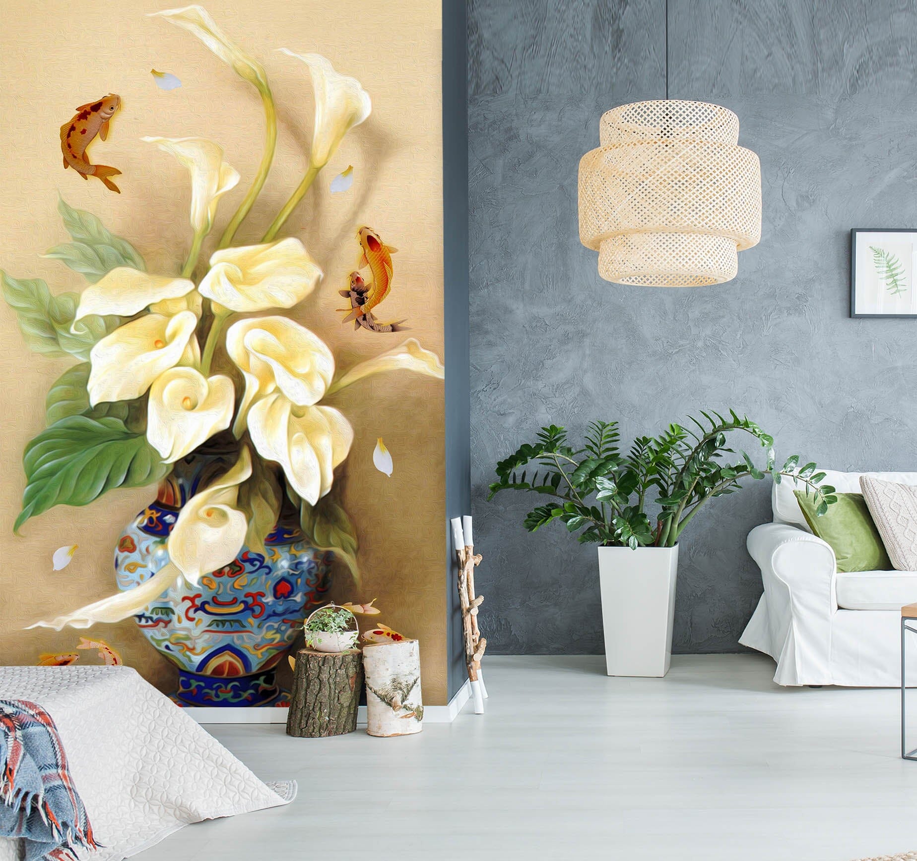 3D White Flowers 1864 Wall Murals Wallpaper AJ Wallpaper 2