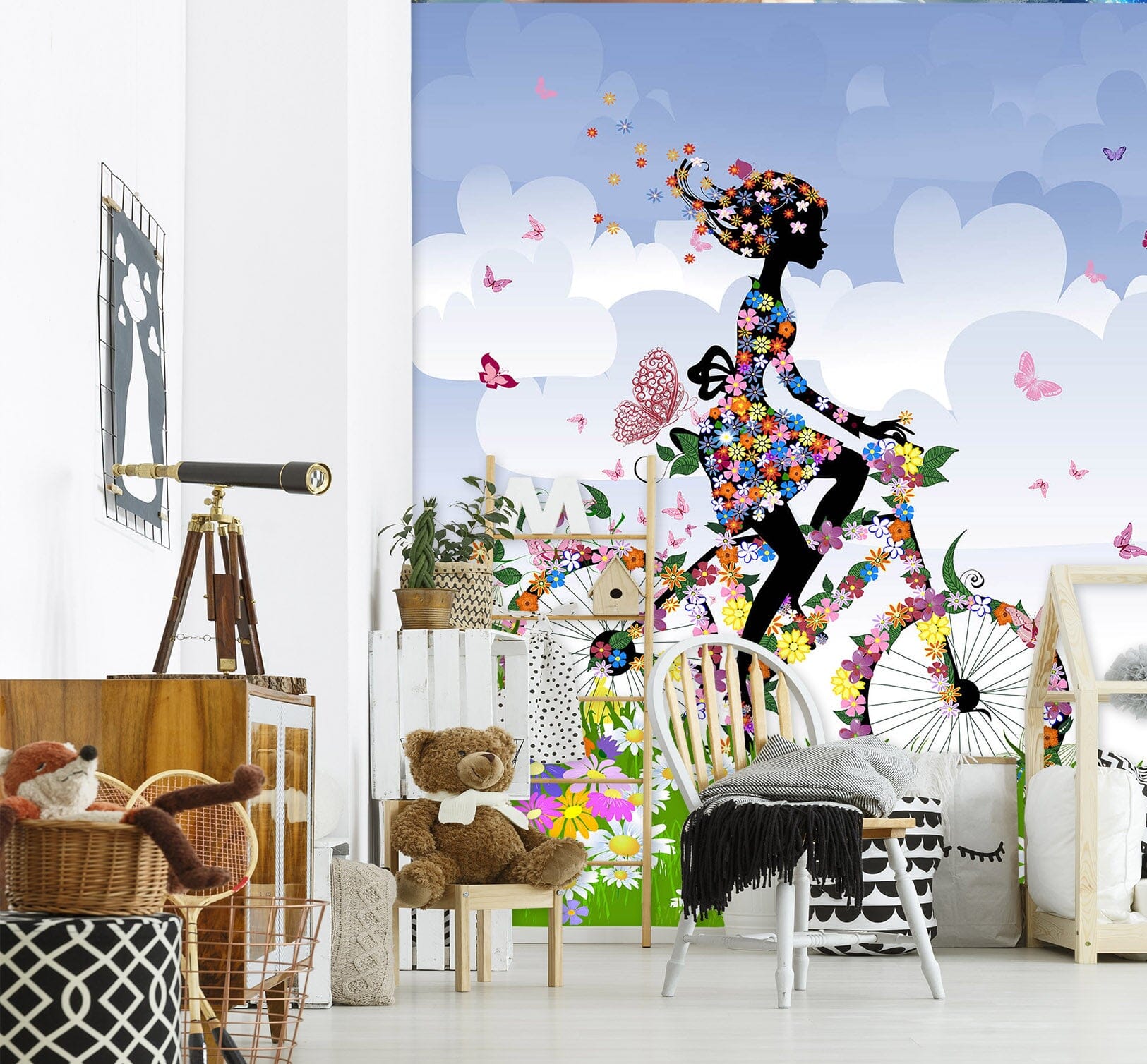 3D Flower Girl Bicycle 005 Wall Murals Wallpaper AJ Wallpaper 2