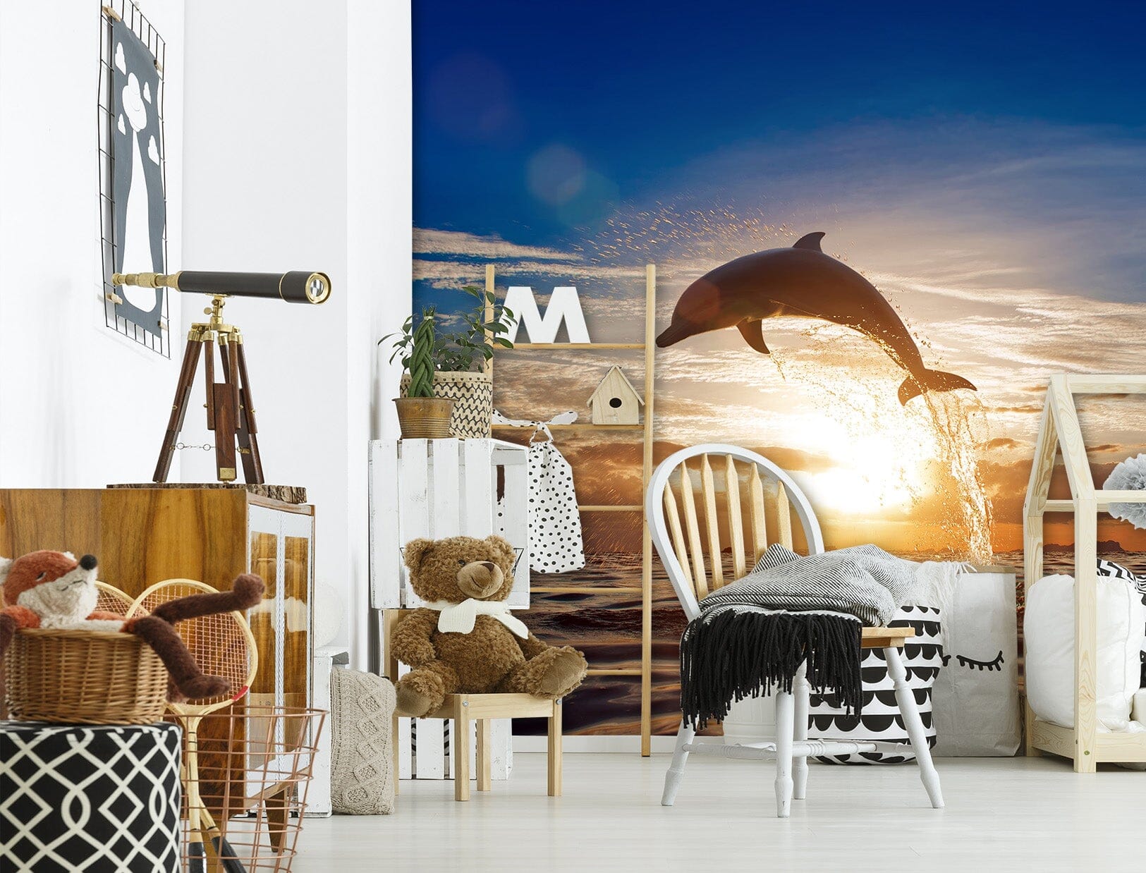 3D Sunset Dolphin 048 Wall Murals Wallpaper AJ Wallpaper 2