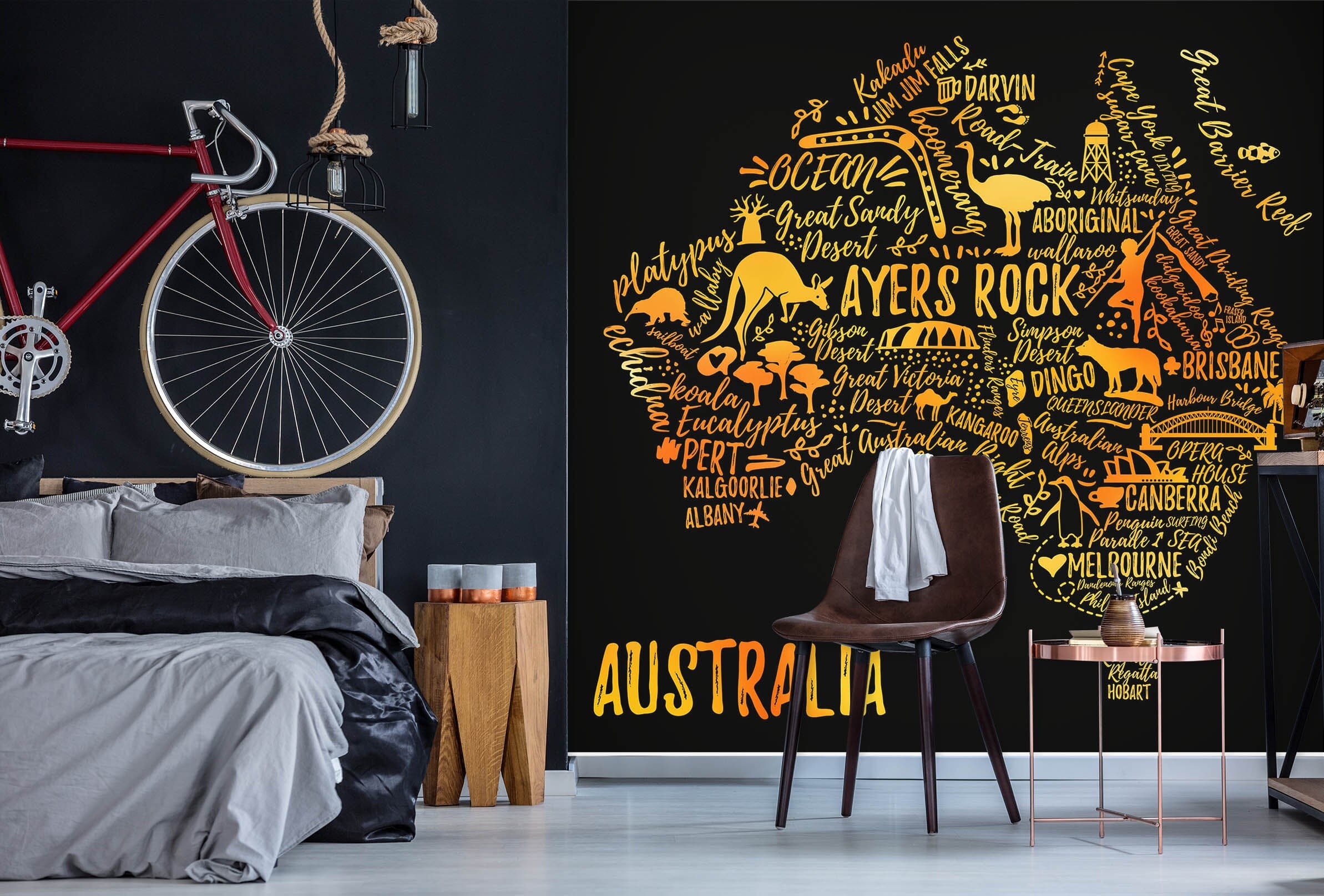 3D Golden Kangaroo 2064 World Map Wall Murals Wallpaper AJ Wallpaper 2