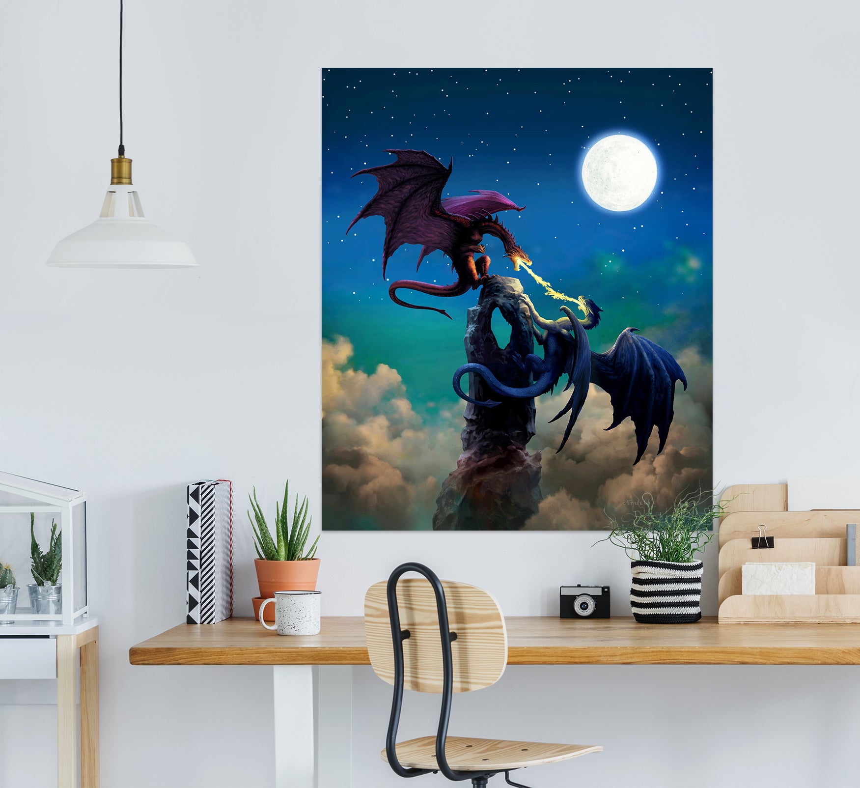 3D Clouds Night Dragon Moon 8137 Ciruelo Wall Sticker