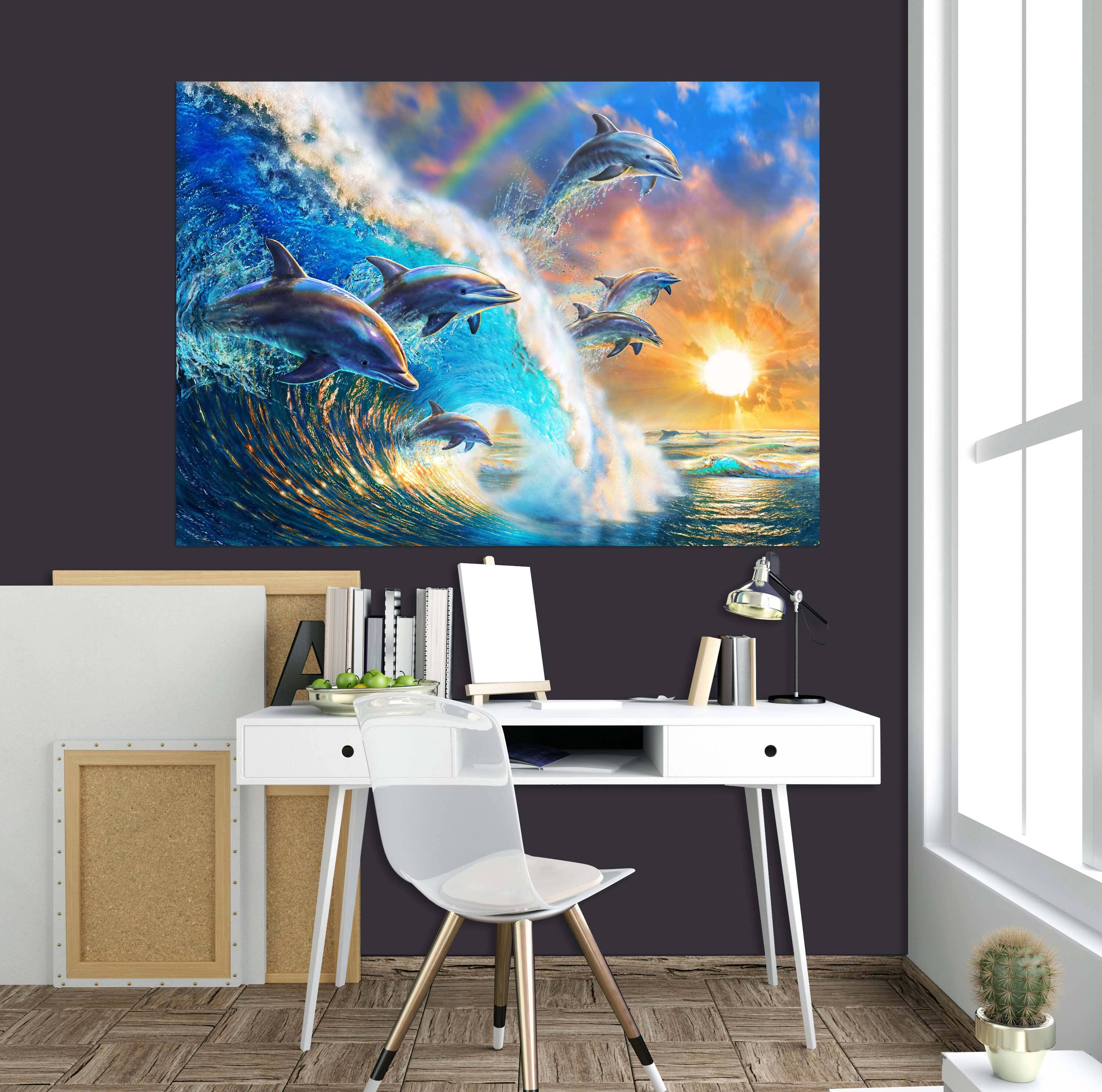 3D Dolphin Wave 019 Adrian Chesterman Wall Sticker Wallpaper AJ Wallpaper 2