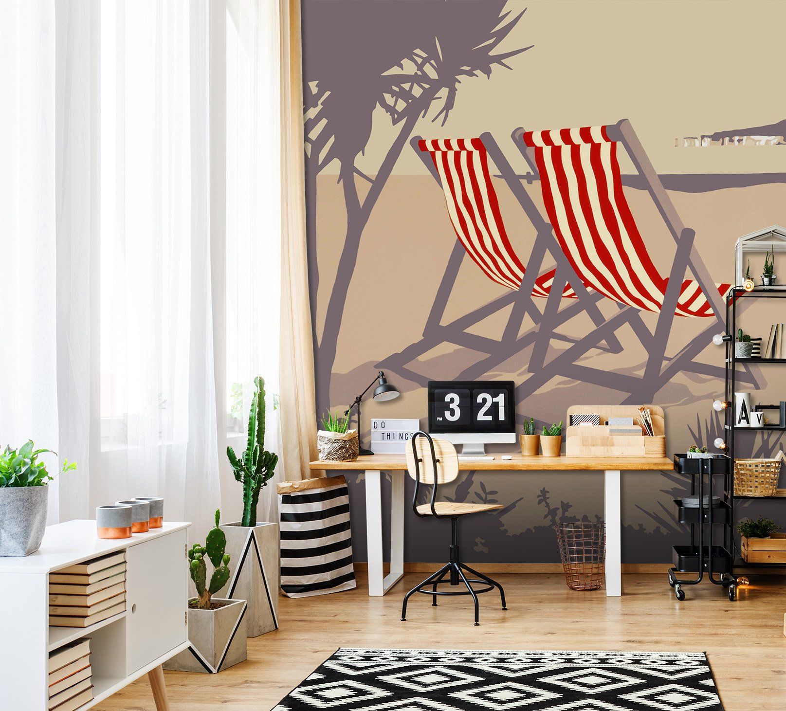 3D Bournemouth Red Deckchairs 1006 Steve Read Wall Mural Wall Murals Wallpaper AJ Wallpaper 2