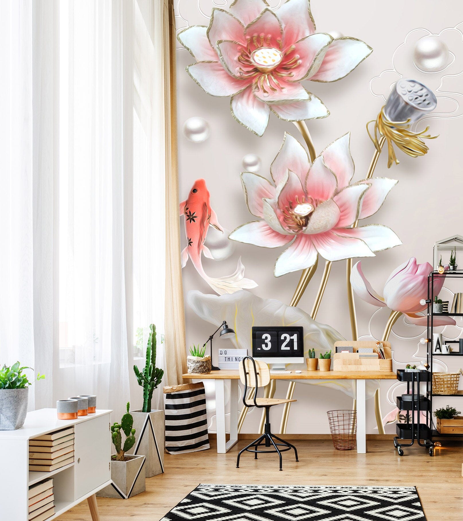 3D Pearl Lotus 1850 Wall Murals Wallpaper AJ Wallpaper 2