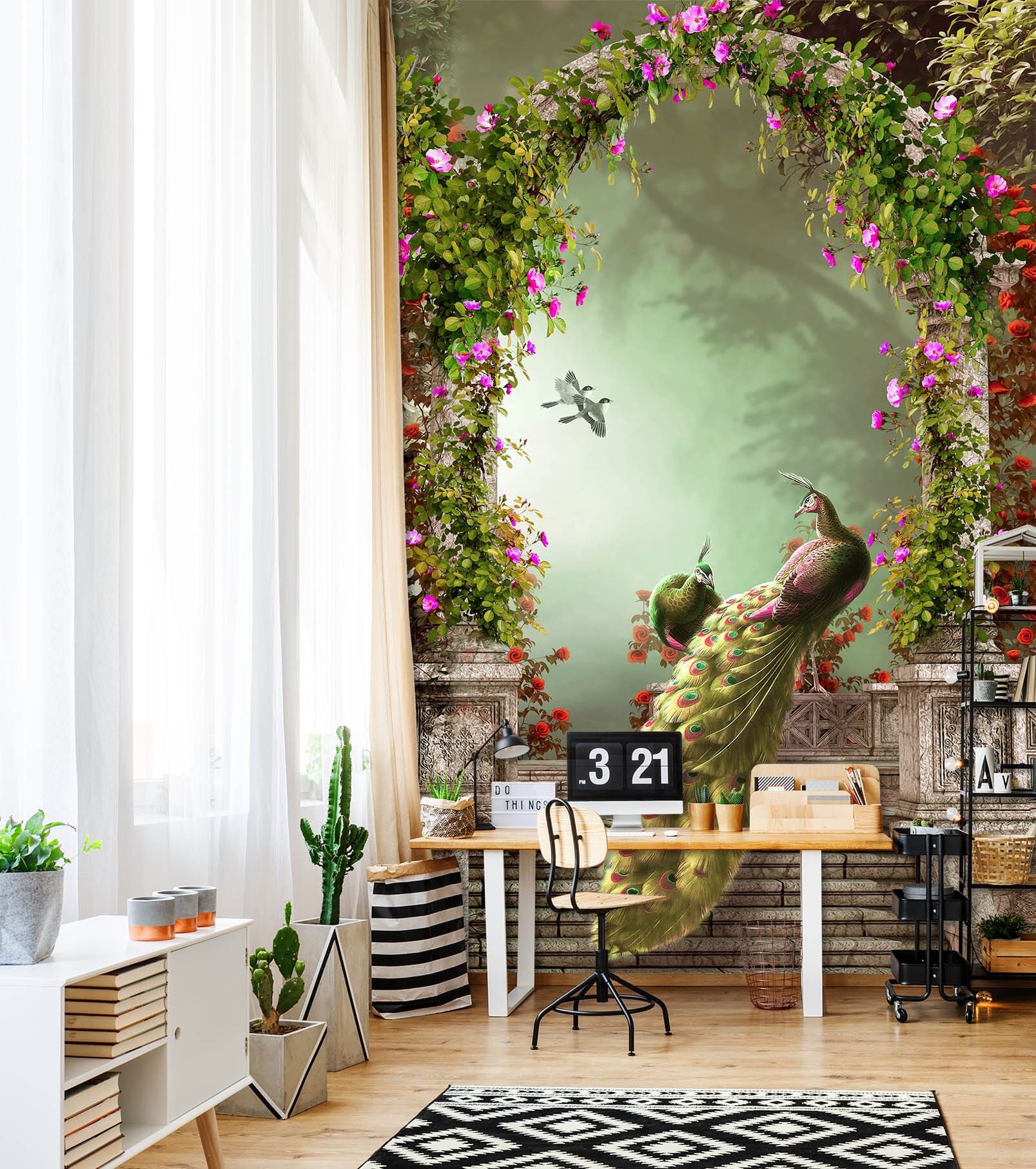 3D Green Peacock 1017 Wall Murals Wallpaper AJ Wallpaper 2
