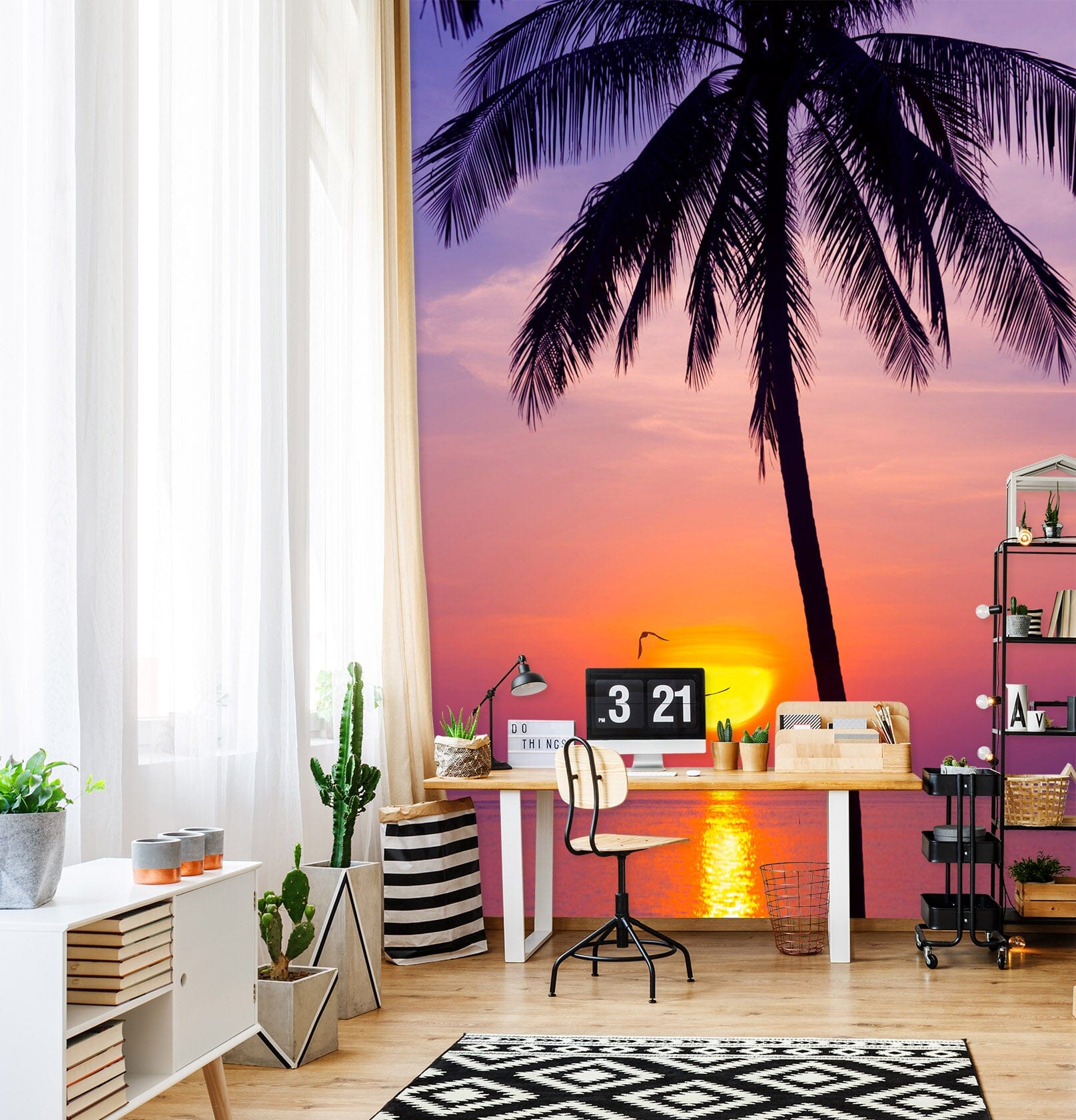 3D Sunset Coconut Tree 1457 Marco Carmassi Wall Mural Wall Murals Wallpaper AJ Wallpaper 2