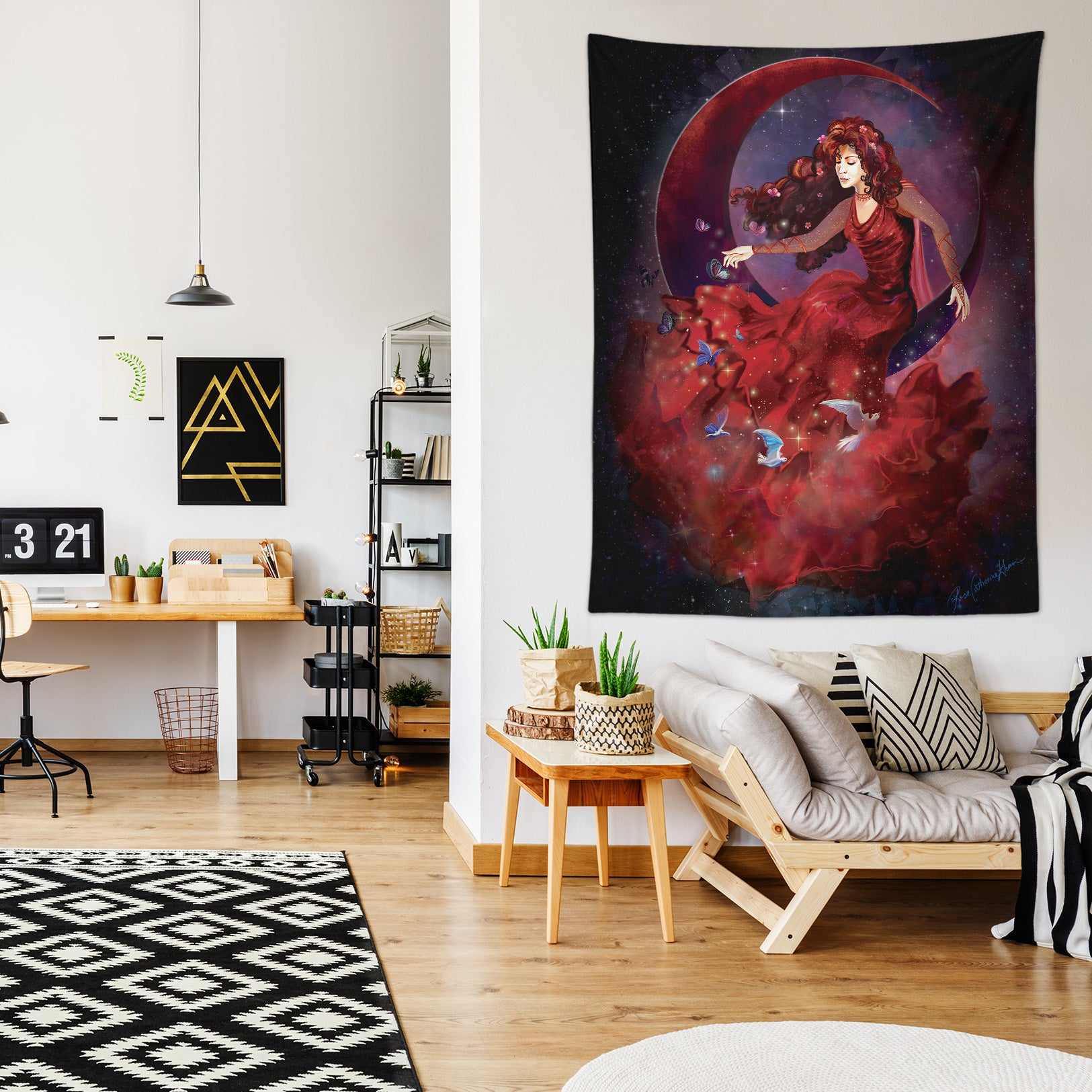 3D Moon Red Fairy 5215 Rose Catherine Khan Tapestry Hanging Cloth Hang