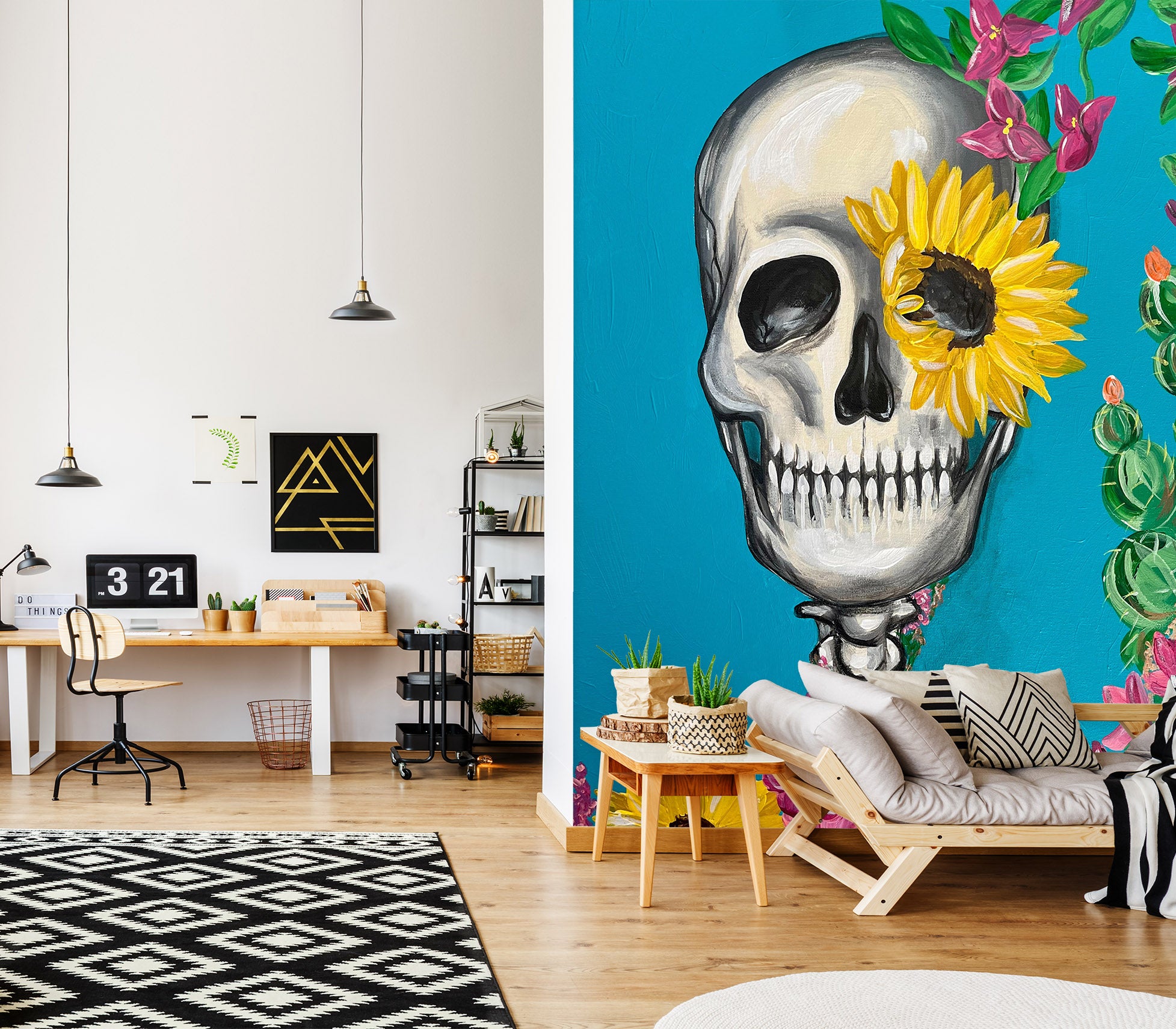3D Skull Sunflower 1293 Jacqueline Reynoso Wall Mural Wall Murals