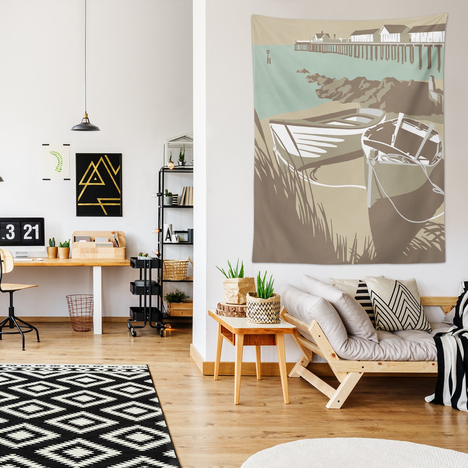 3D Seaside Boat 5377 Steve Read Tapestry Hanging Cloth Hang