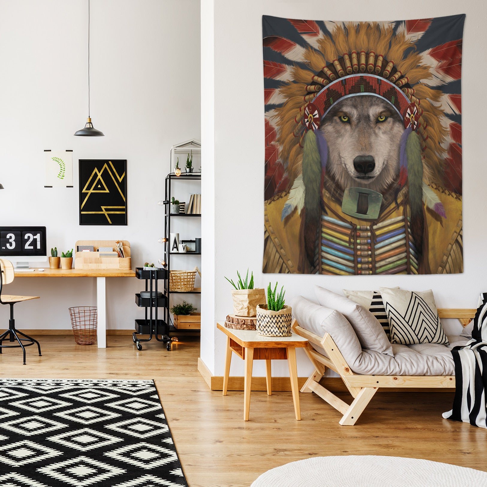 3D Wolf Spirit Chief 11755 Vincent Tapestry Hanging Cloth Hang