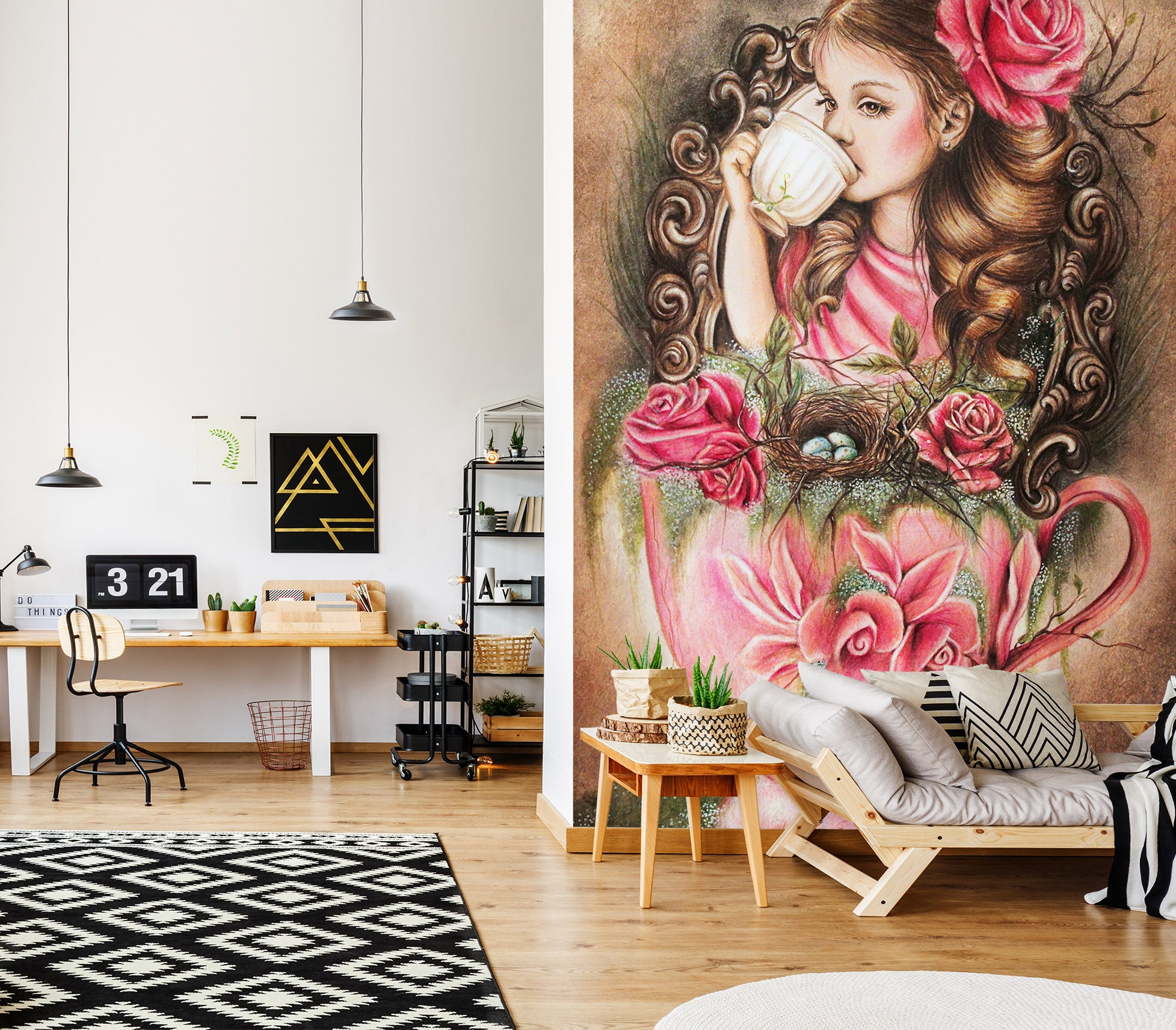 3D Red Rose Girl 8454 Sheena Pike Wall Mural Wall Murals