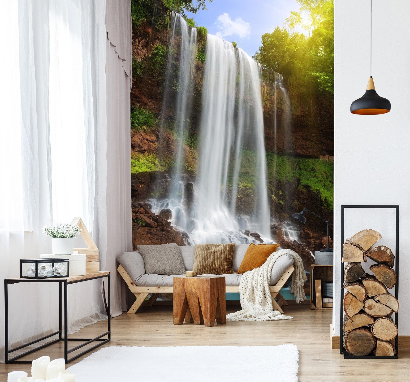 3D Waterfall Sunlight 1550 Wall Murals Wallpaper AJ Wallpaper 2