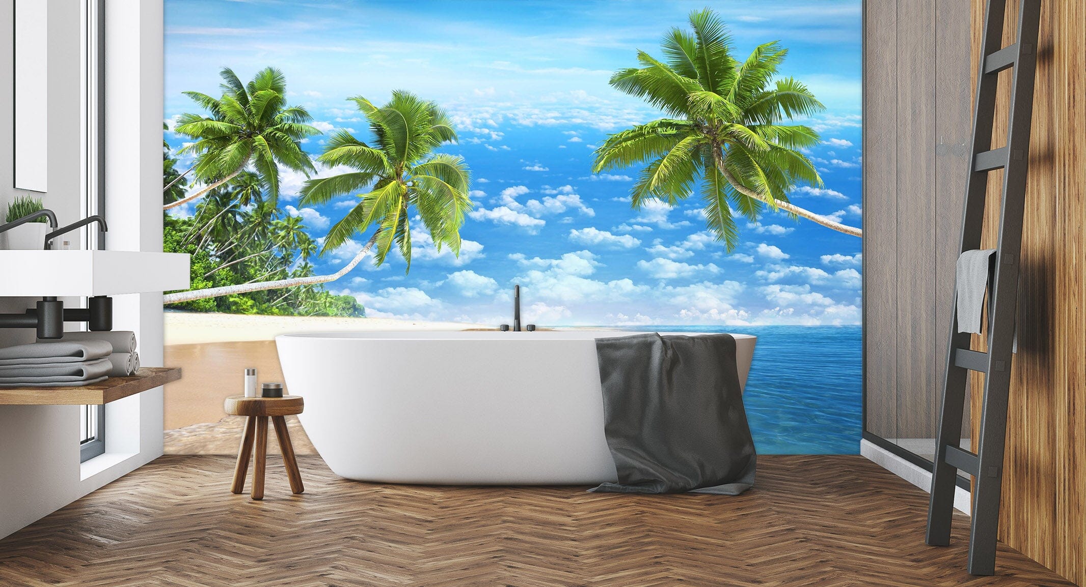 3D Ocean Coconut Tree 003 Wall Murals Wallpaper AJ Wallpaper 2