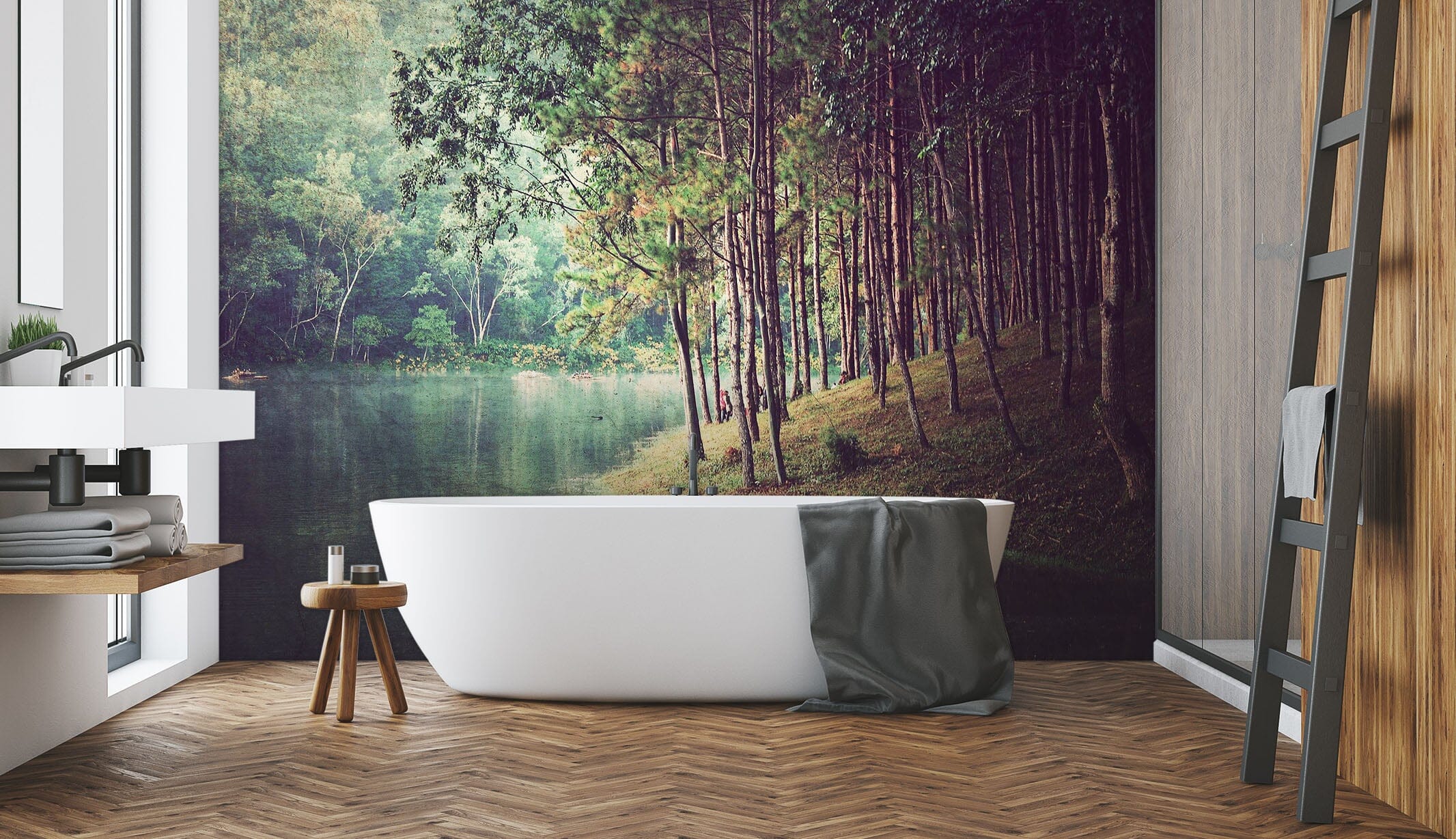 3D Forest Lake 006 Wall Murals Wallpaper AJ Wallpaper 2
