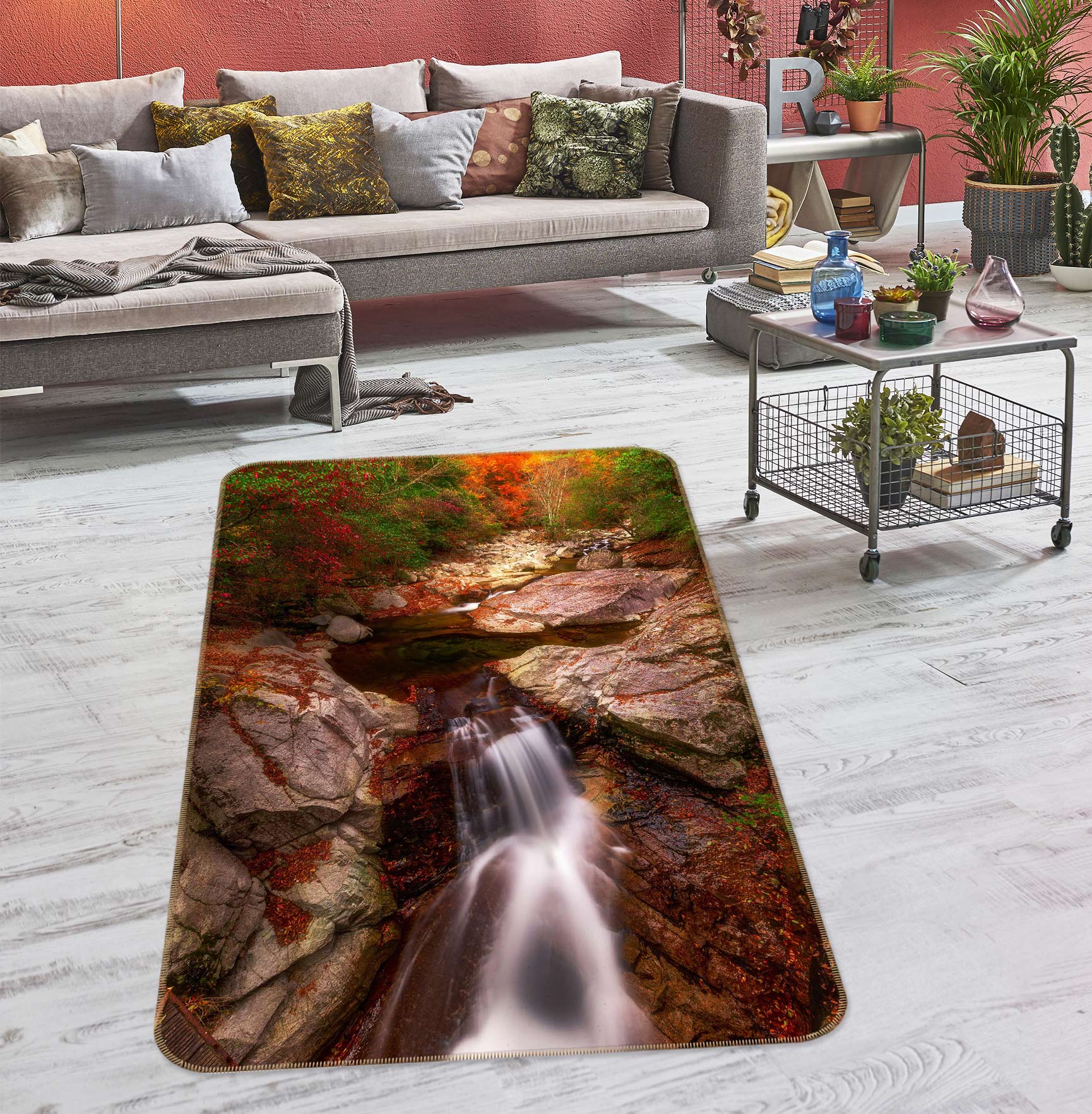 3D Stone Waterfall 27091 Non Slip Rug Mat
