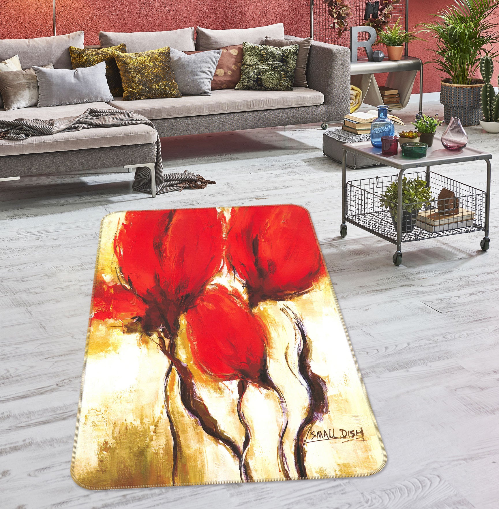 3D Red Flowers 76171 Non Slip Rug Mat