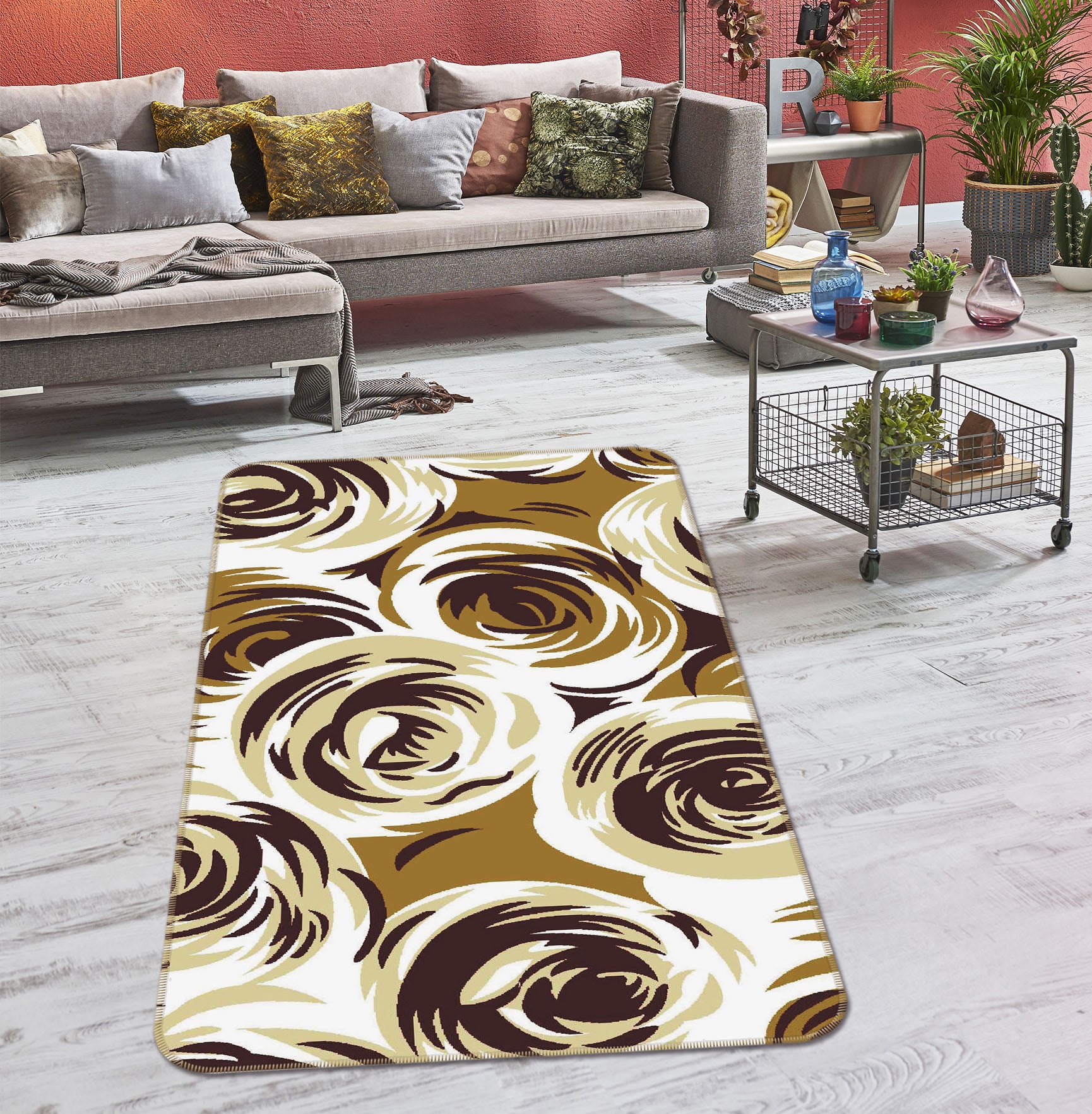 3D Pattern Flower 32125 Non Slip Rug Mat