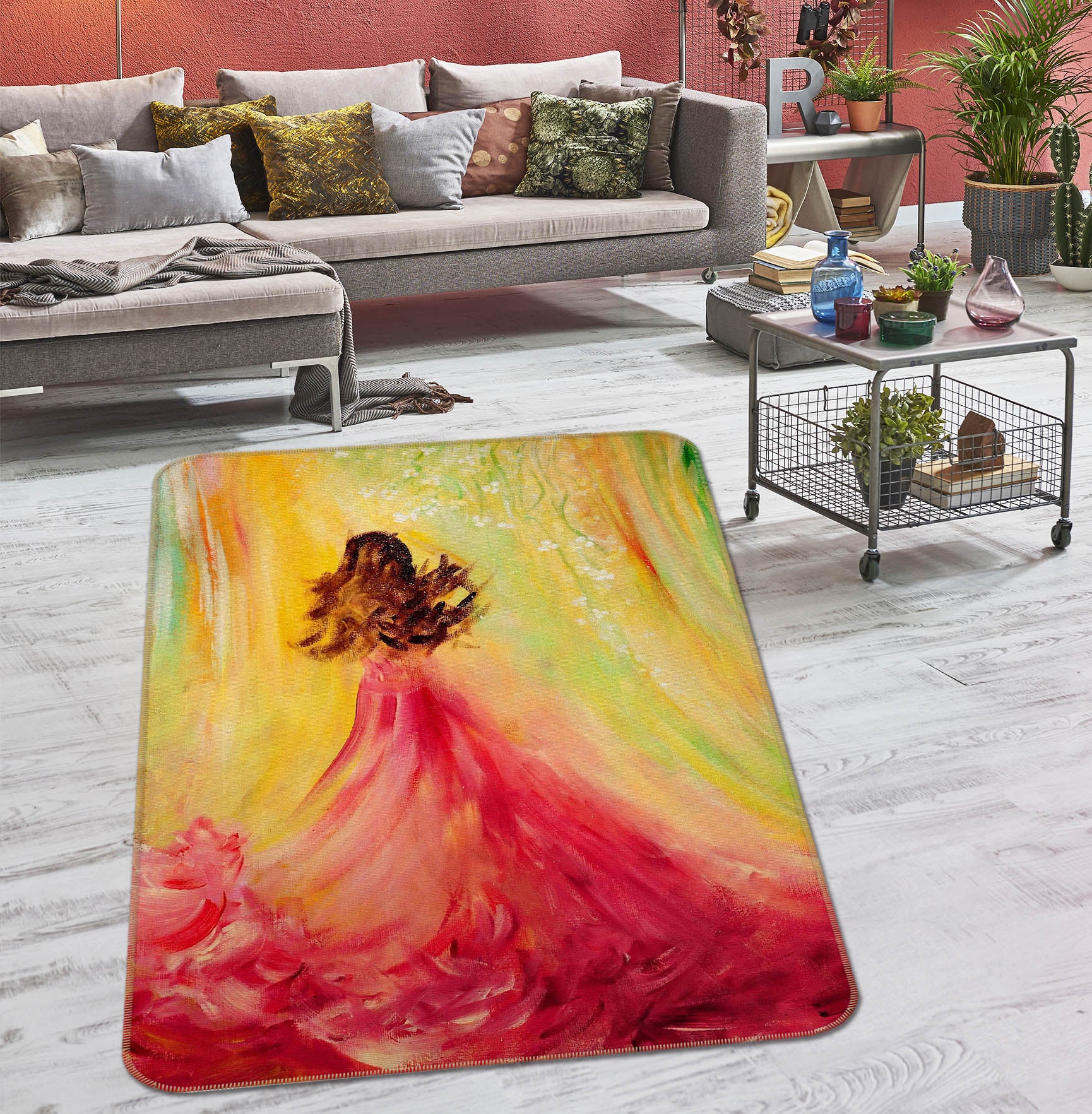 3D Red Skirt Girl 65056 Non Slip Rug Mat