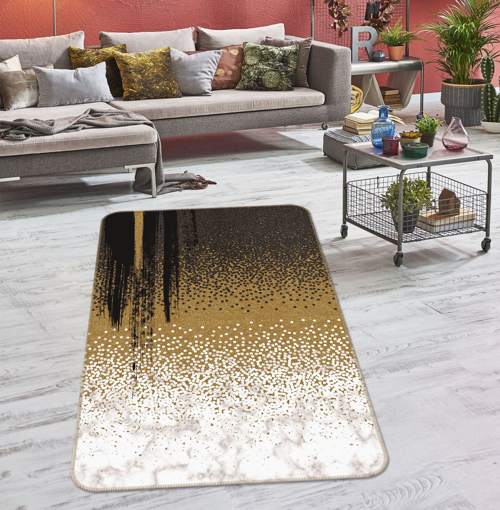 3D Black Gold Pattern 27170 Non Slip Rug Mat