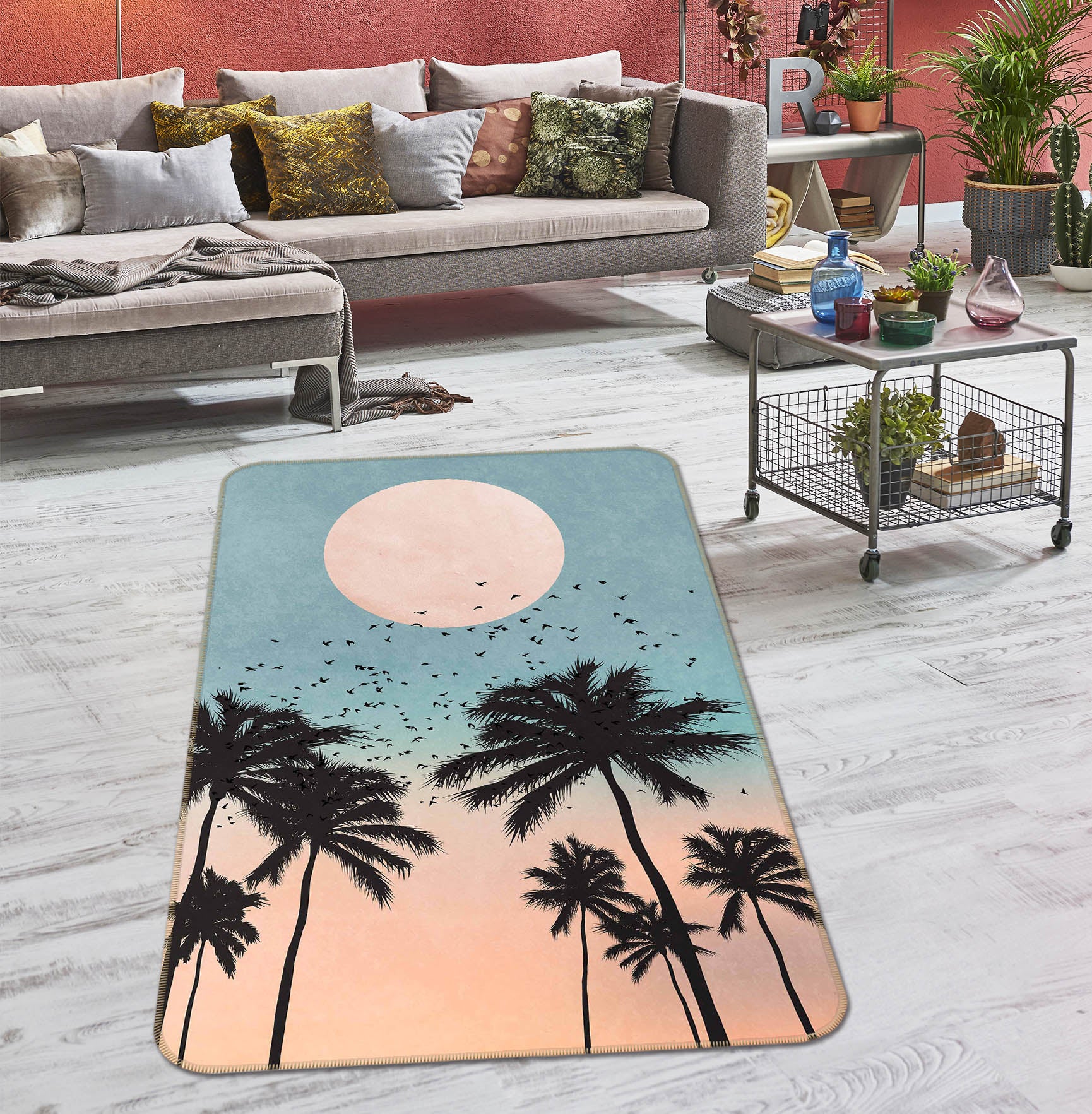 3D Sunrise Coconut Tree 84137 Boris Draschoff Rug Non Slip Rug Mat
