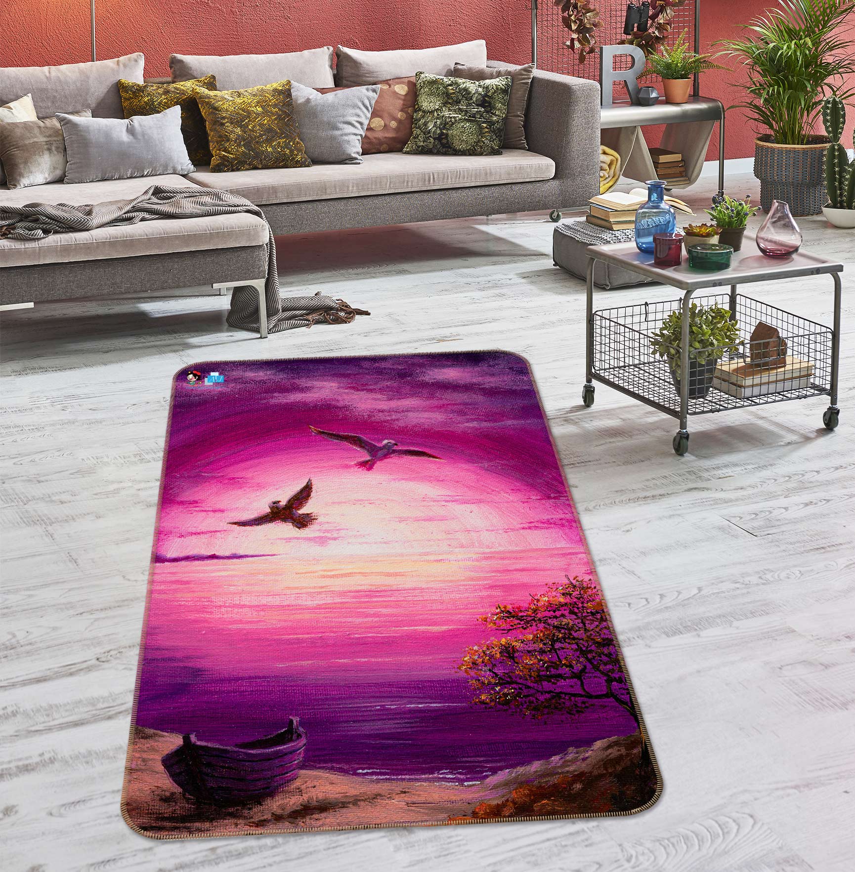 3D Pink Sky Eagle 18104 Marina Zotova Rug Non Slip Rug Mat