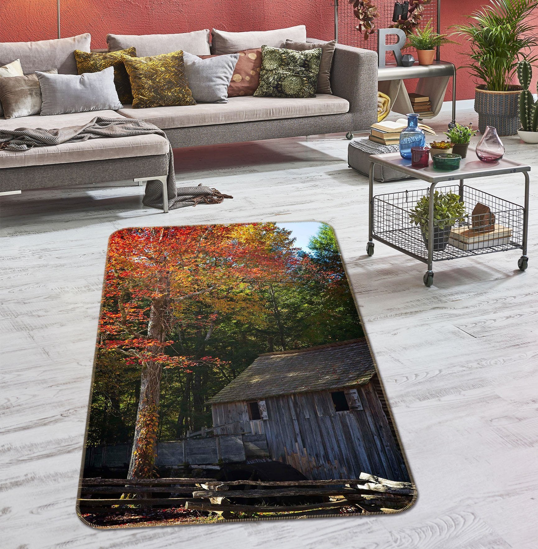 3D Autumn Hut 1134 Kathy Barefield Rug Non Slip Rug Mat Mat AJ Creativity Home