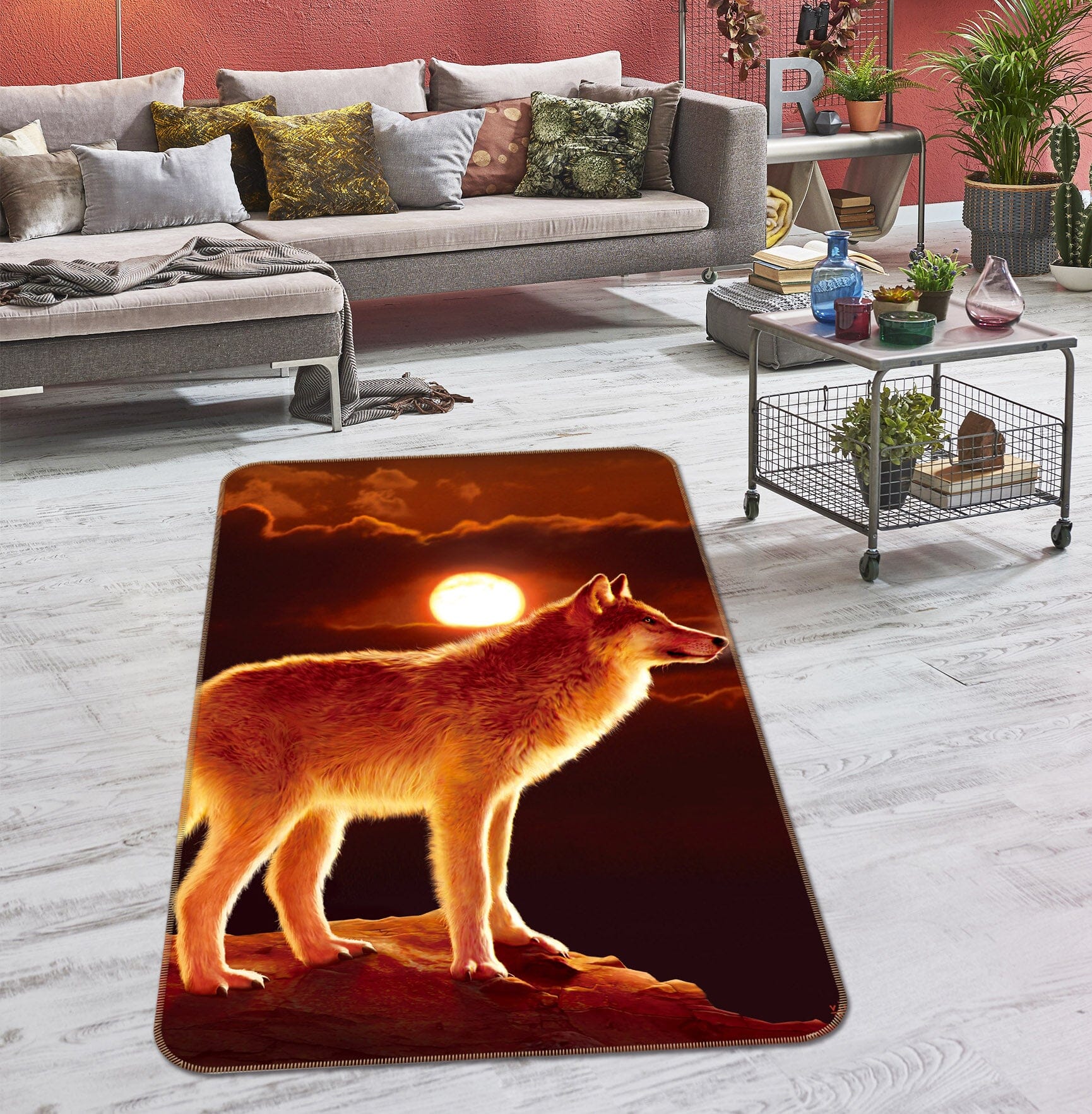 3D Sunset Wolf 1078 Vincent Hie Rug Non Slip Rug Mat Mat AJ Creativity Home