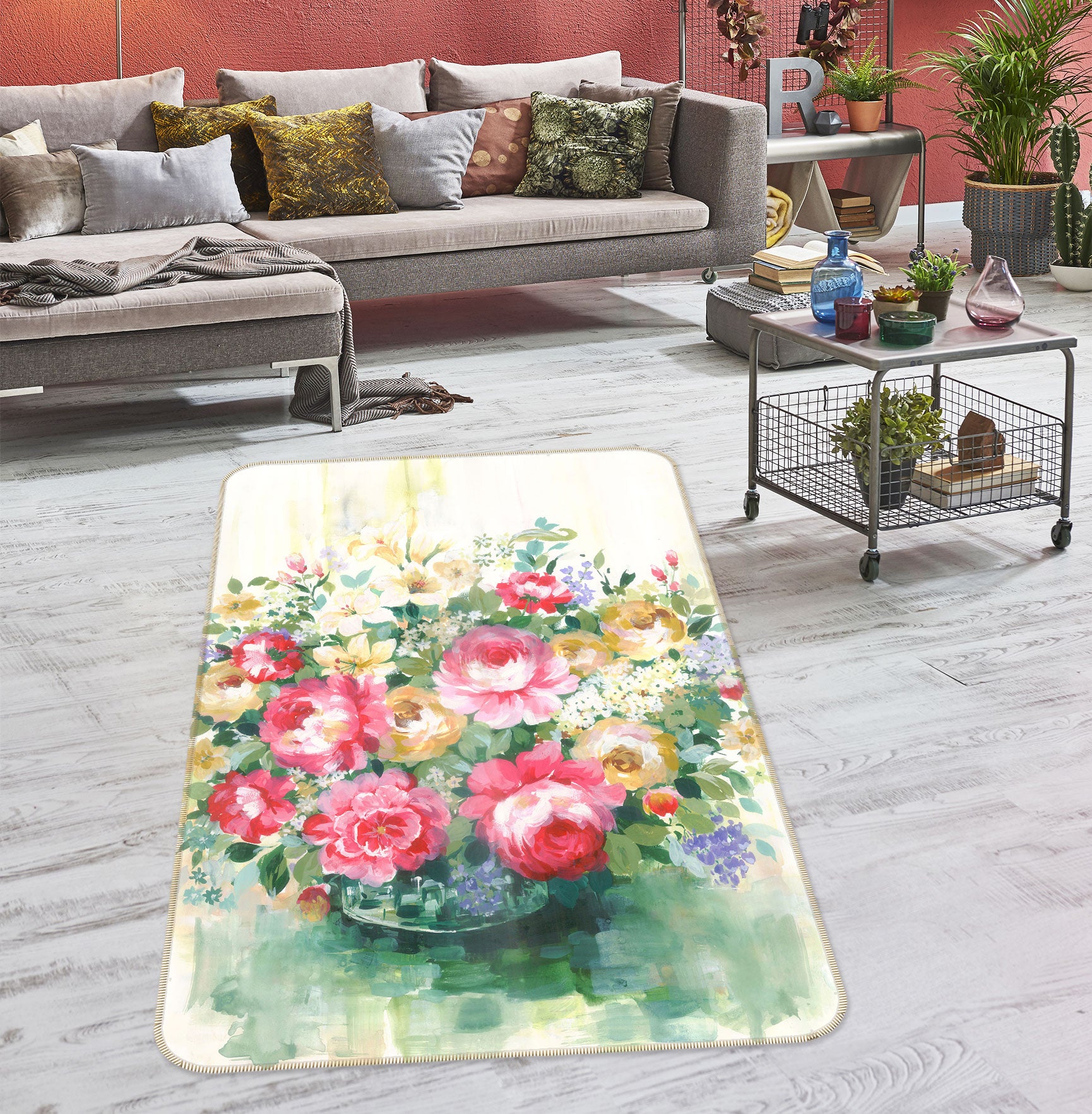 3D Flower Pot 27075 Non Slip Rug Mat