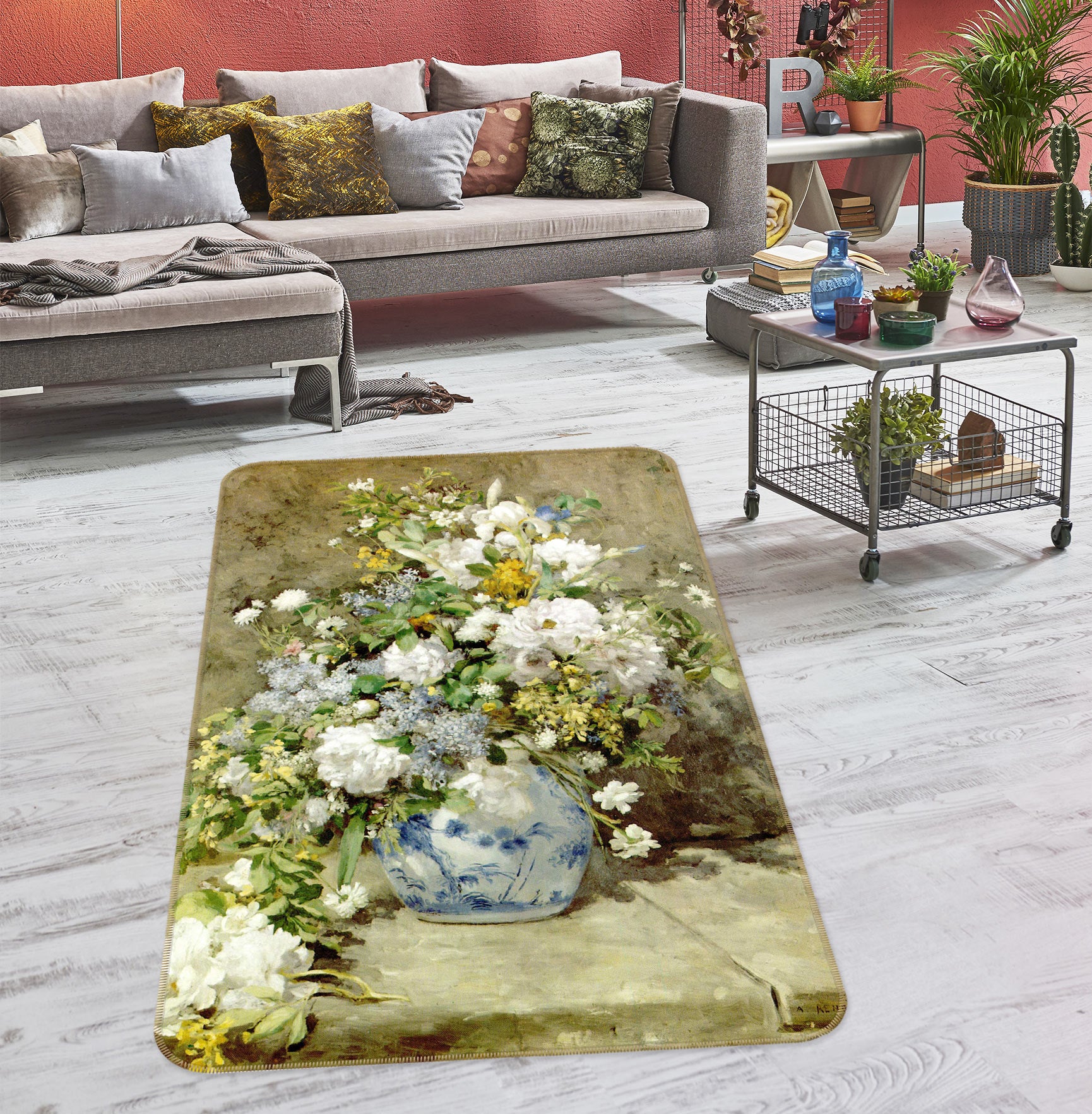 3D White Vase 76210 Non Slip Rug Mat