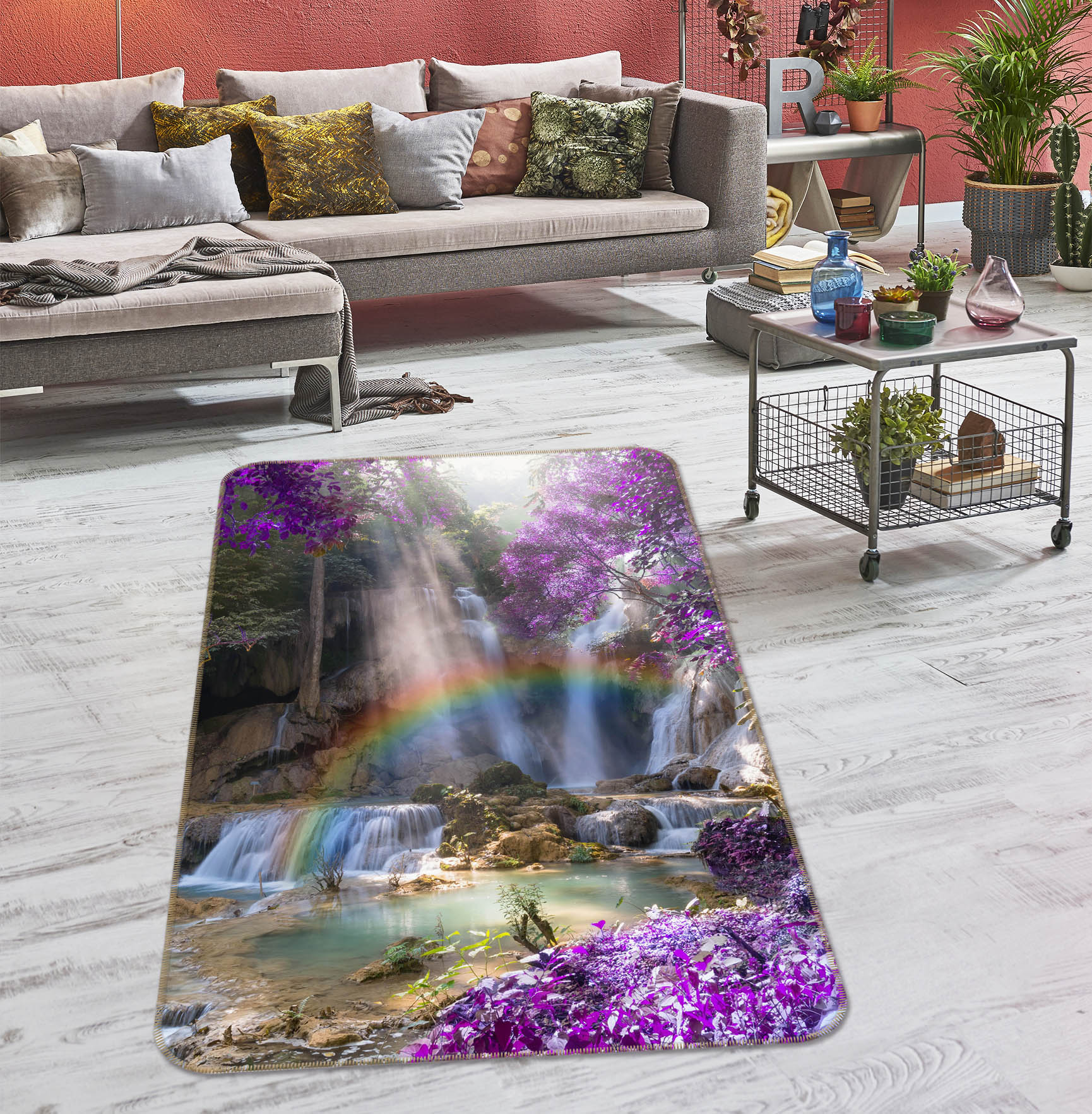 3D Purple Tree Rainbow 26127 Non Slip Rug Mat