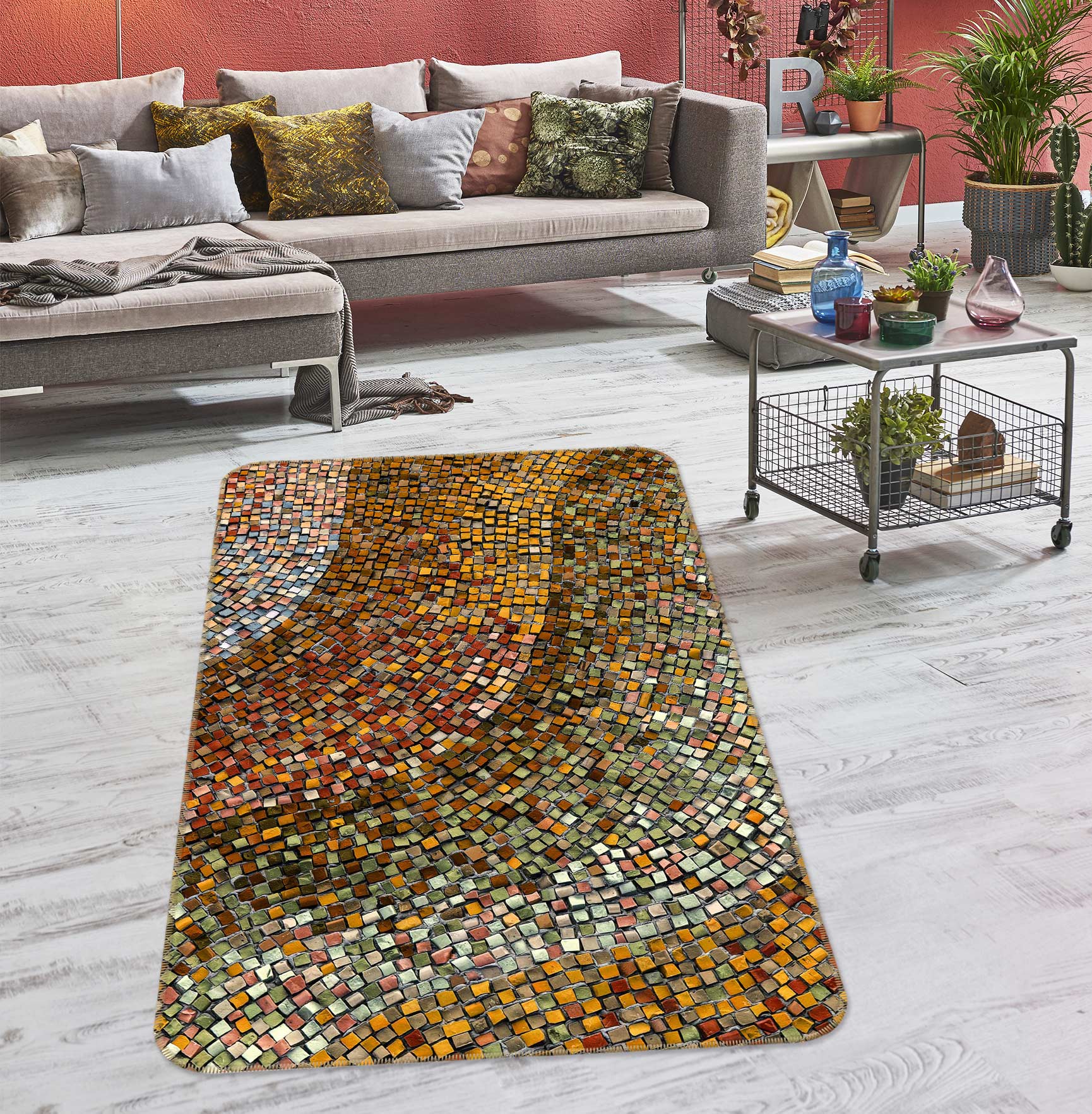 3D Brown Pattern 33071 Non Slip Rug Mat