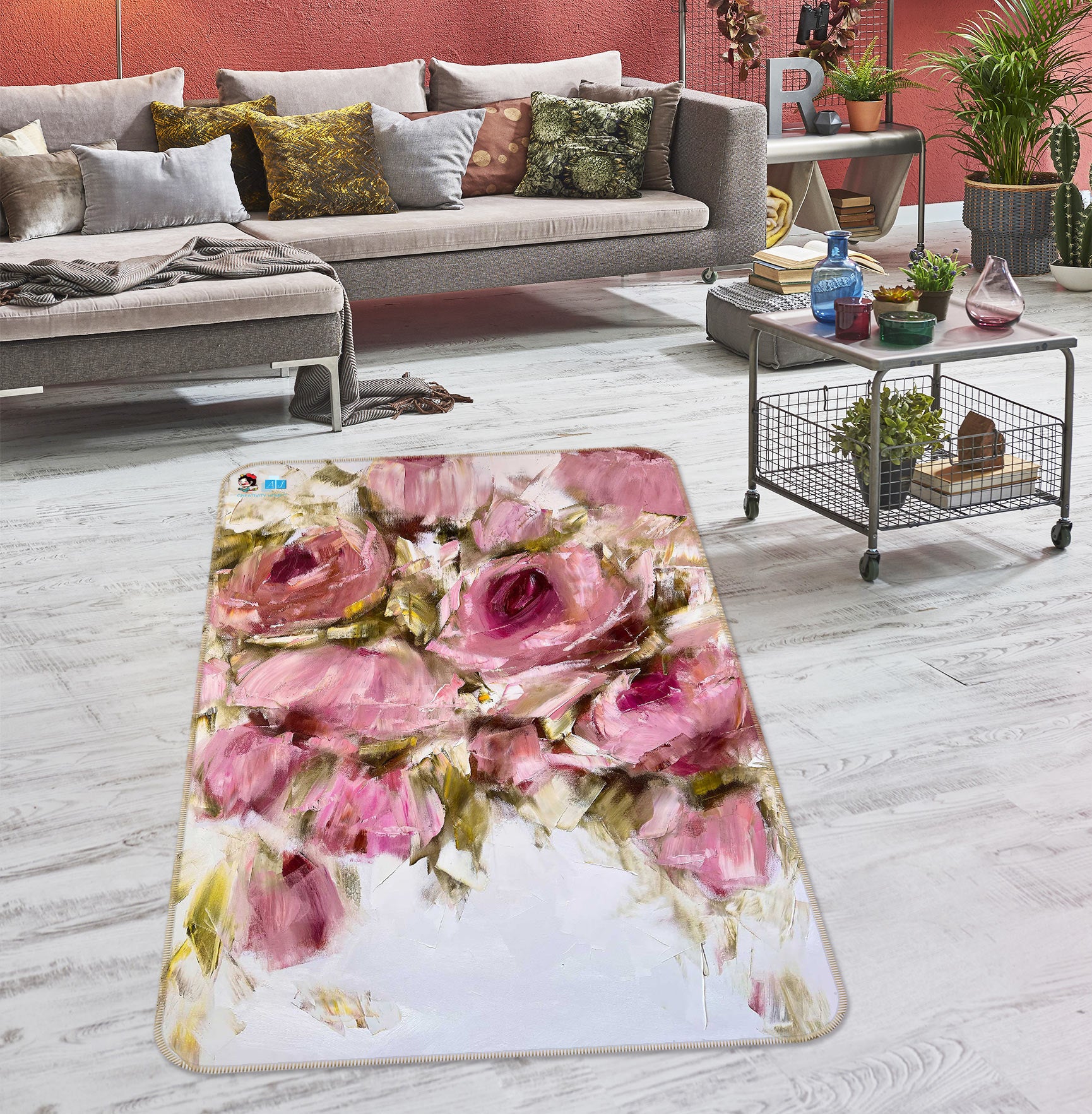 3D Elegant Rose 1180 Skromova Marina Rug Non Slip Rug Mat