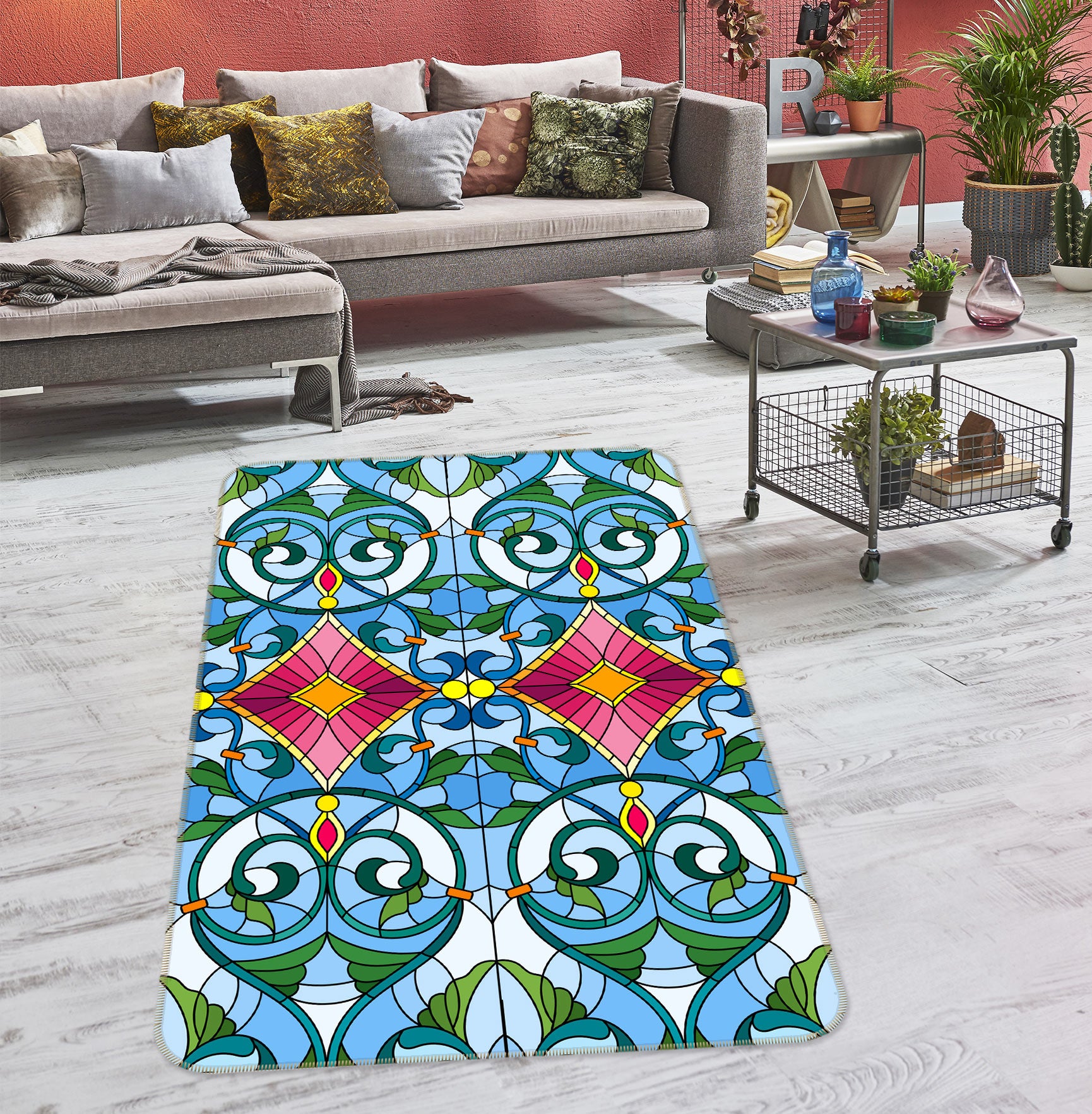 3D Blue Pattern 33079 Non Slip Rug Mat