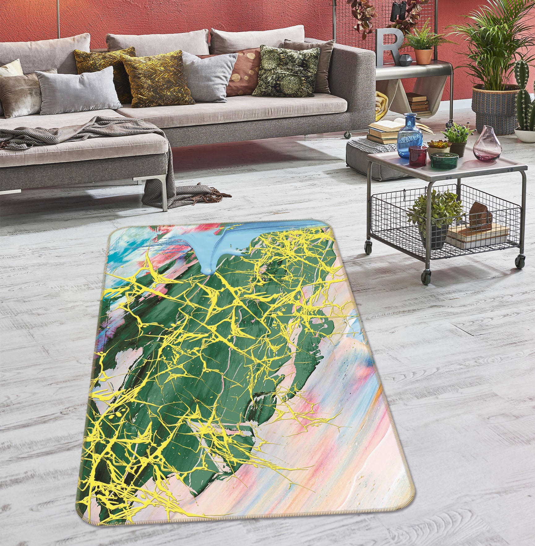 3D Green Pattern 27167 Non Slip Rug Mat